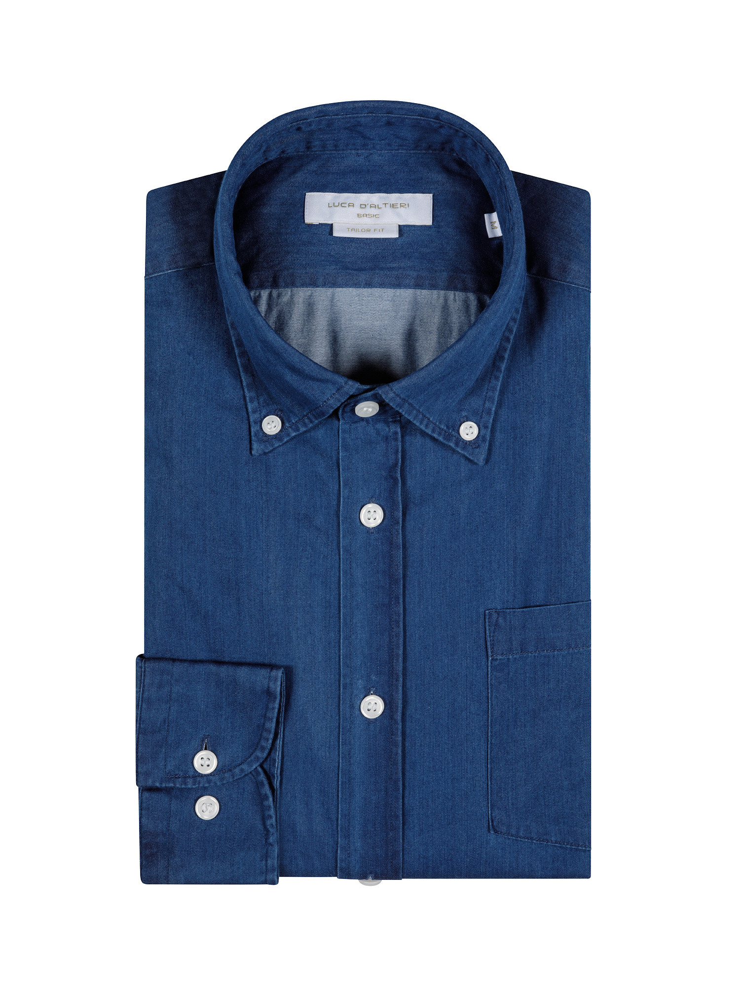 Camicia tailor fit in denim lavato, Blu, large image number 2