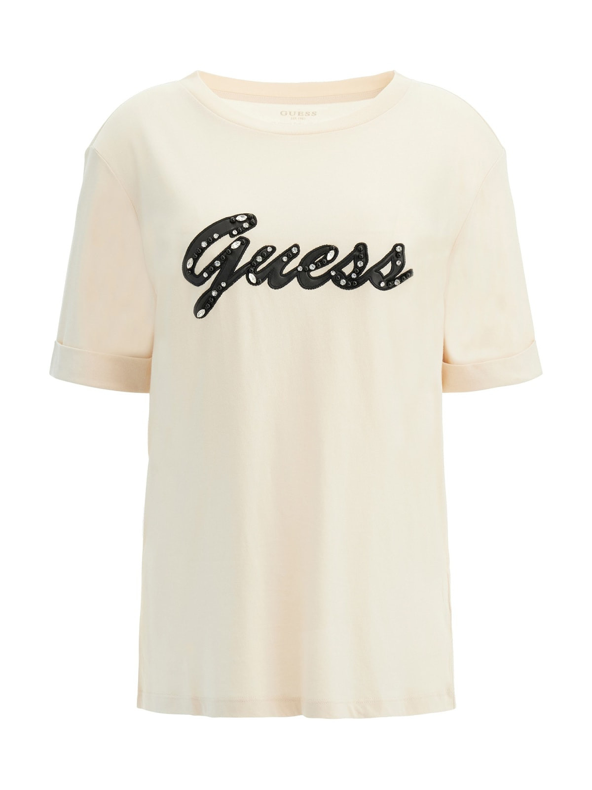 Faux leather logo T-shirt with rhinestones, White, large image number 0