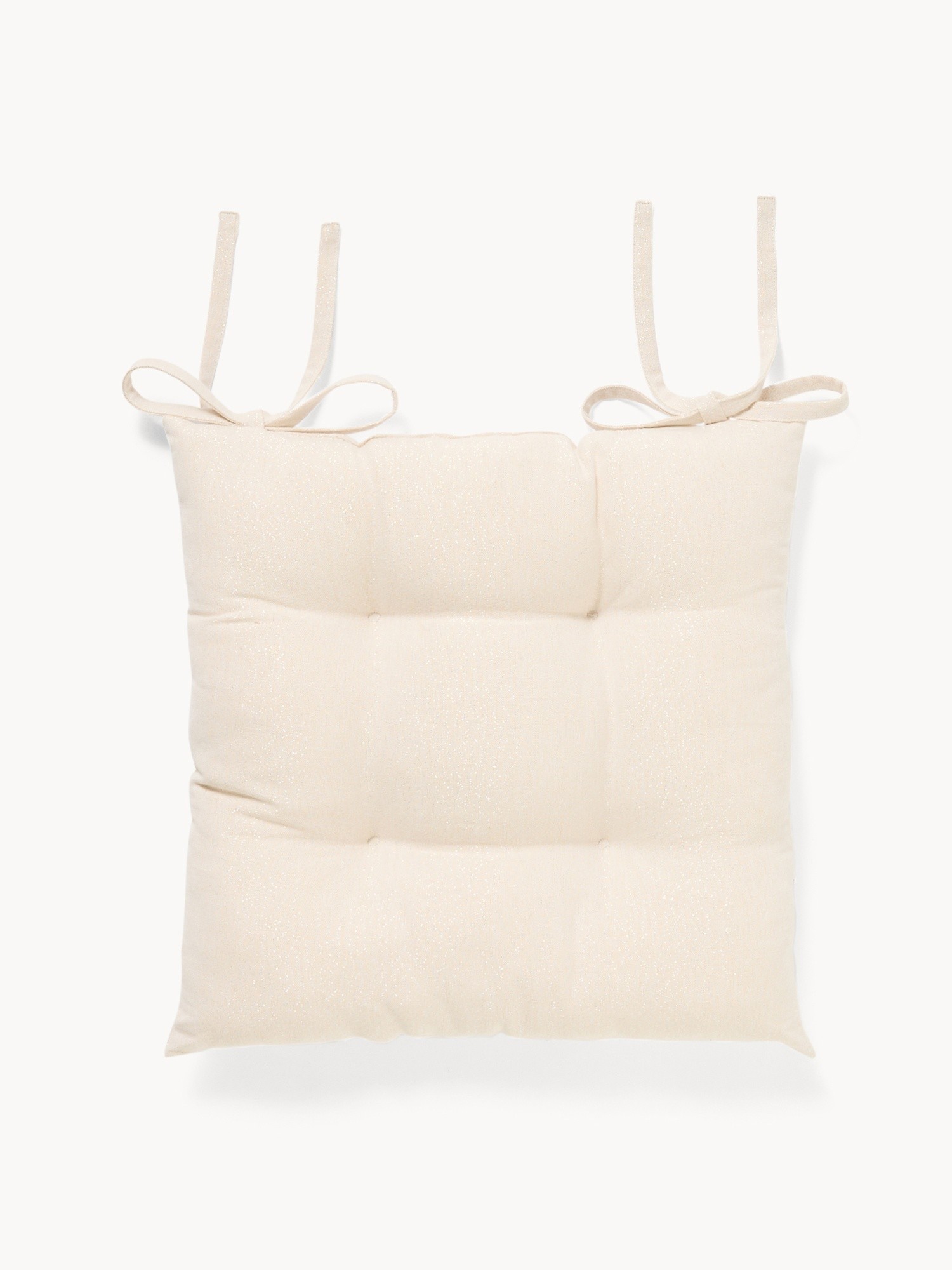 Cotton and lurex chair cushion with ties, White, large image number 0