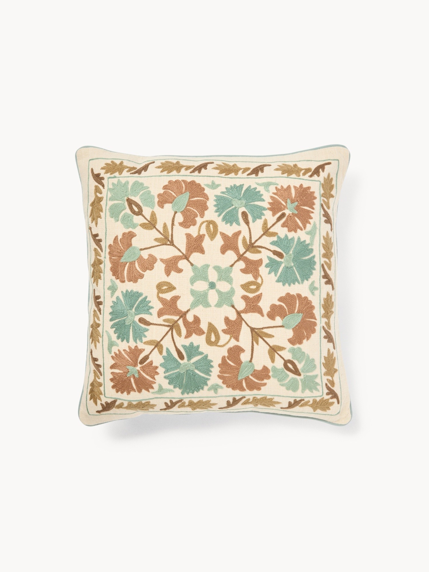 Cotton slub pillow with floral embroidery, 45x45cm - Discounted Price, Multicolor, large image number 0