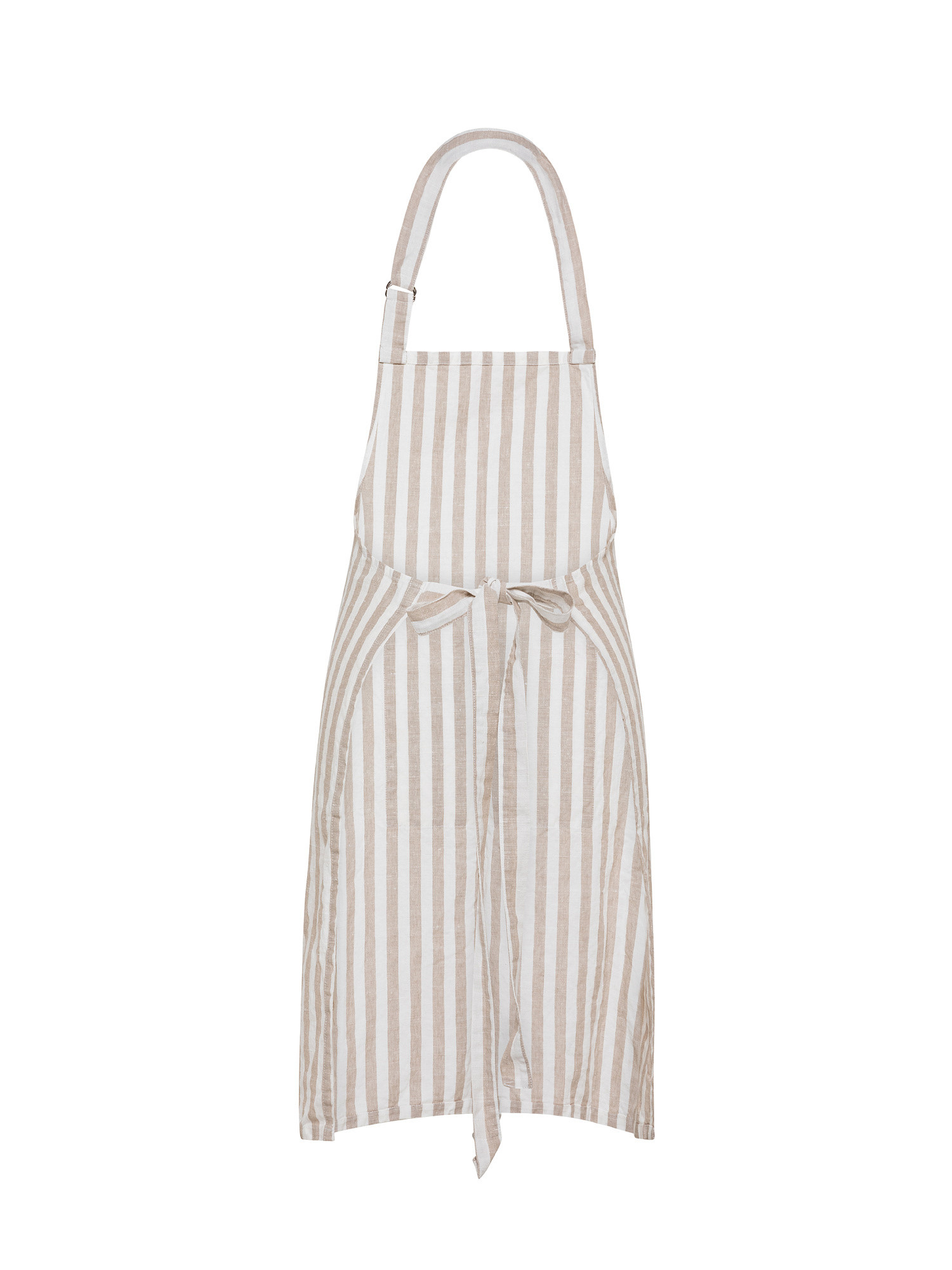 Linen and cotton striped kitchen apron, Beige, large image number 1
