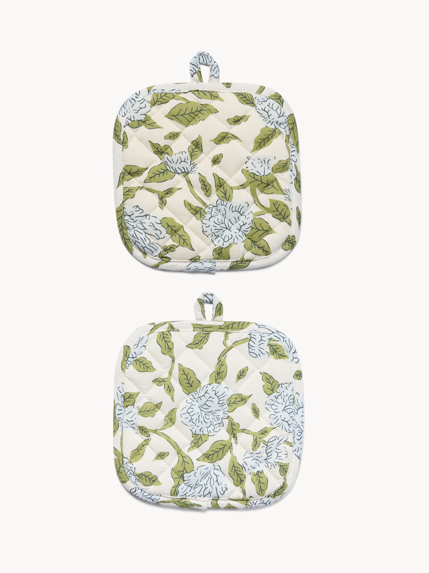 Set of 2 cotton panama pot holders with floral print, Multicolor, large image number 0