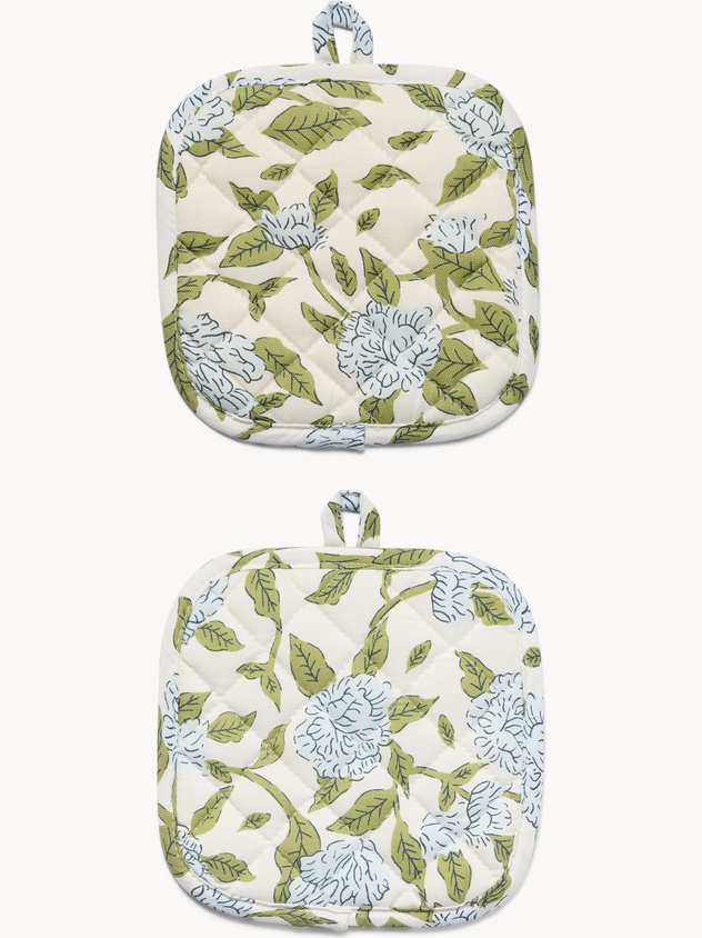 Set of 2 cotton panama pot holders with floral print