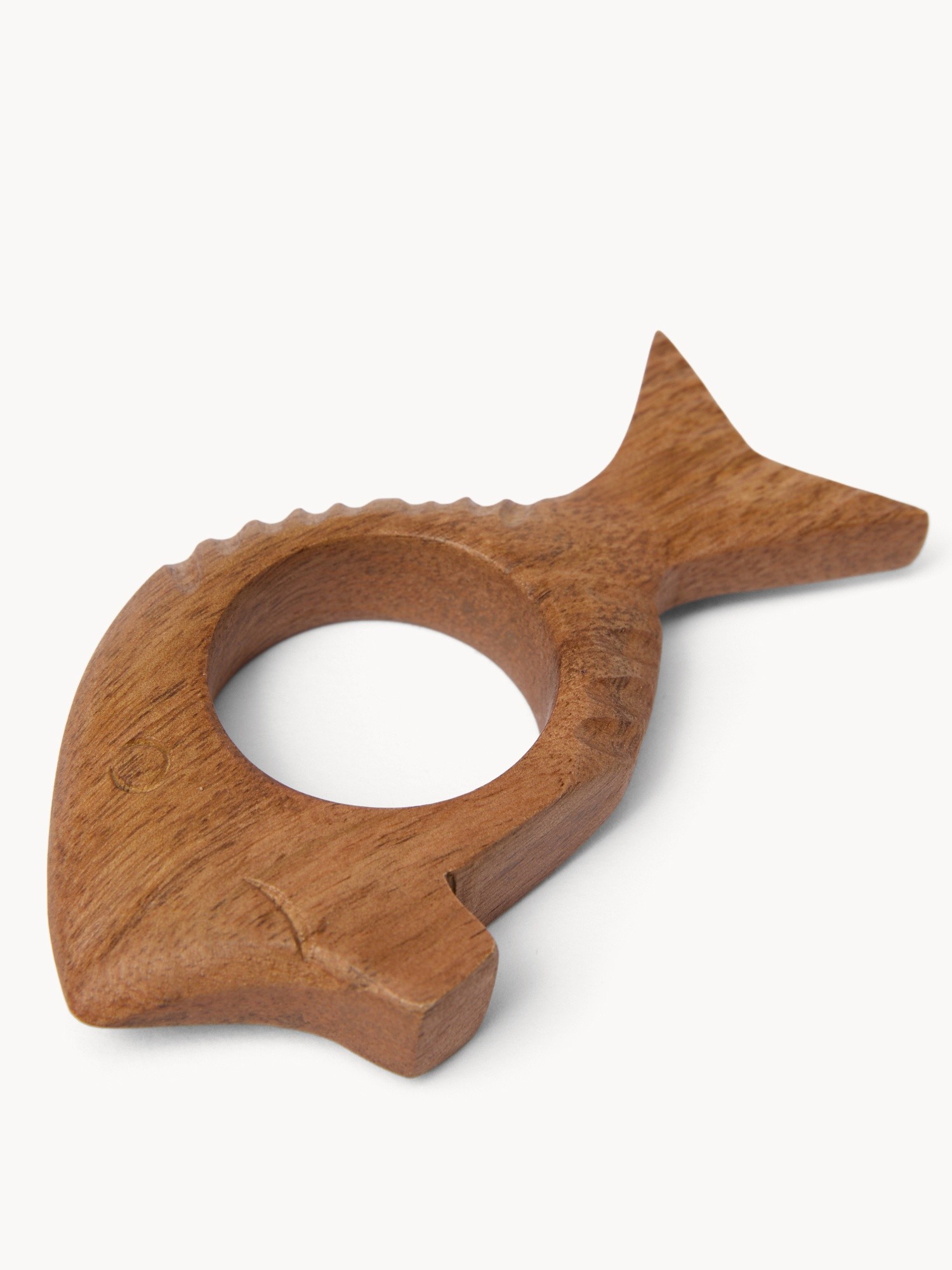 Mango wood napkin ring with fish motif, Brown, large image number 1