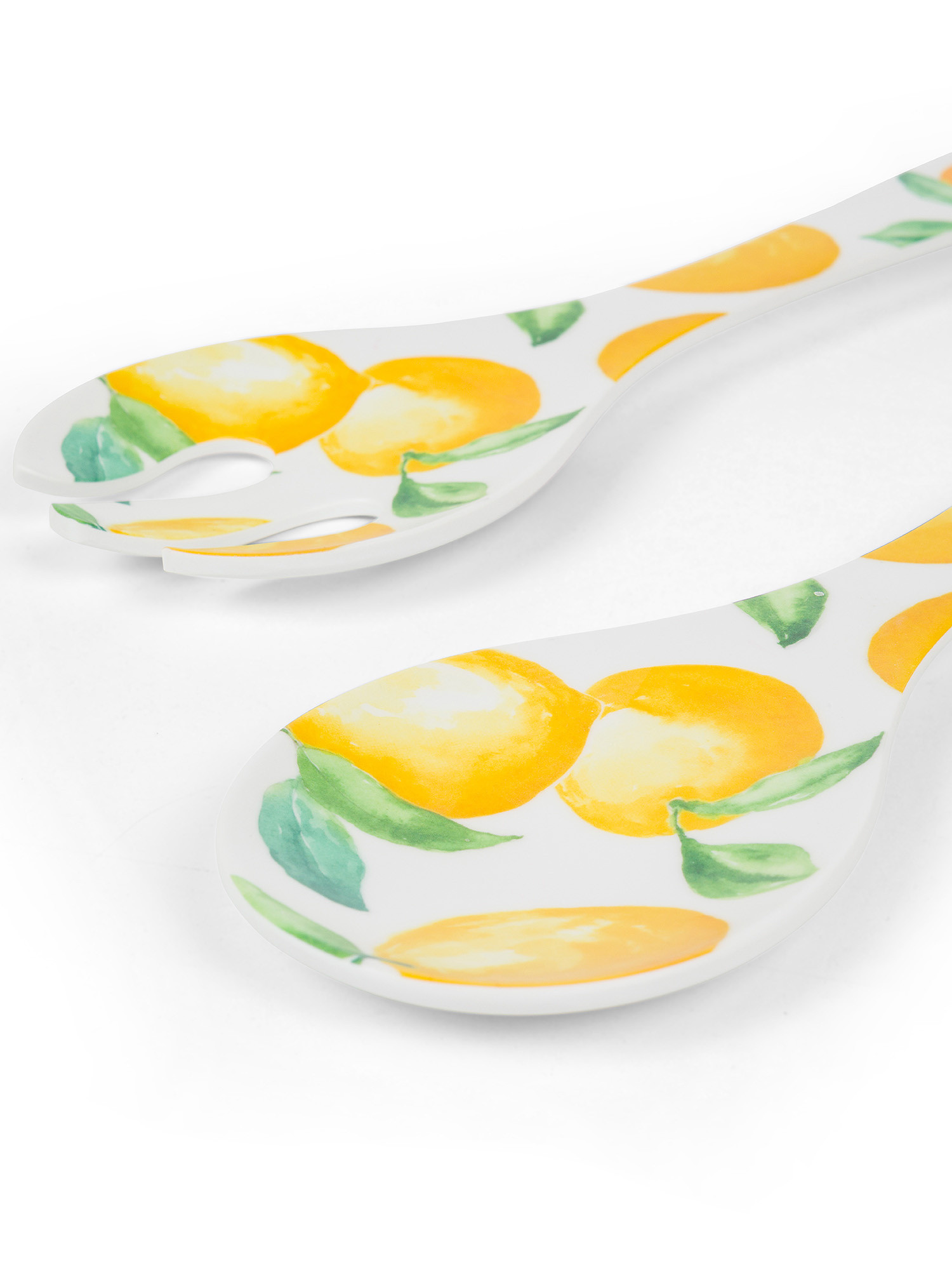 Set of 2 melamine cutlery with lemon motif, White, large image number 1