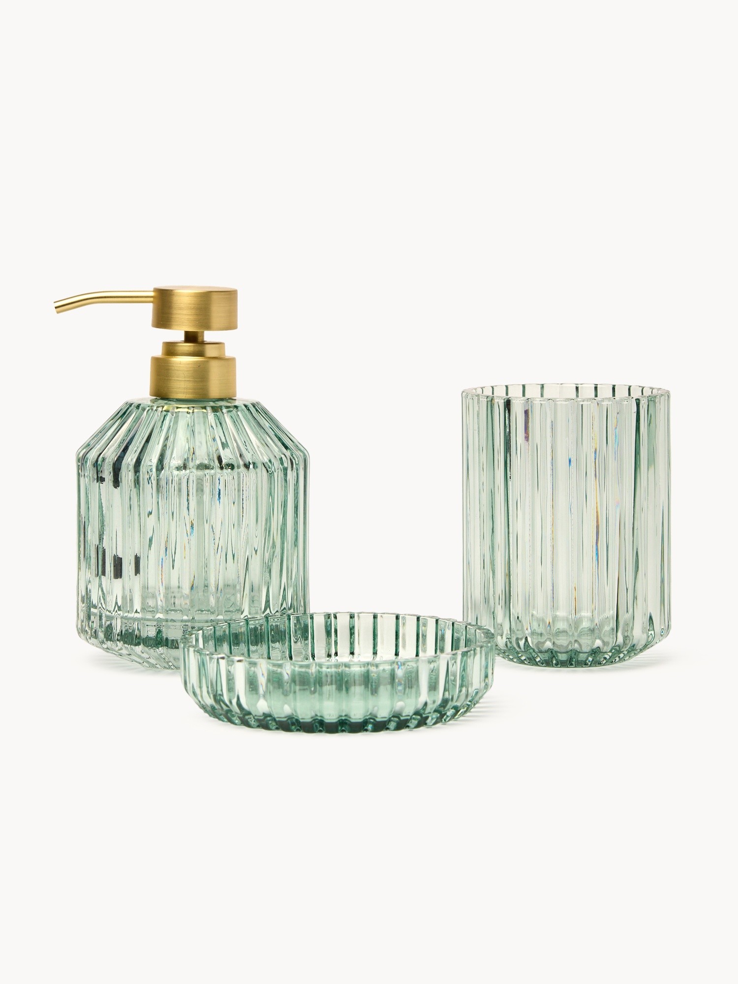 Fluted Glass Toothbrush Holder, Green teal, large image number 2