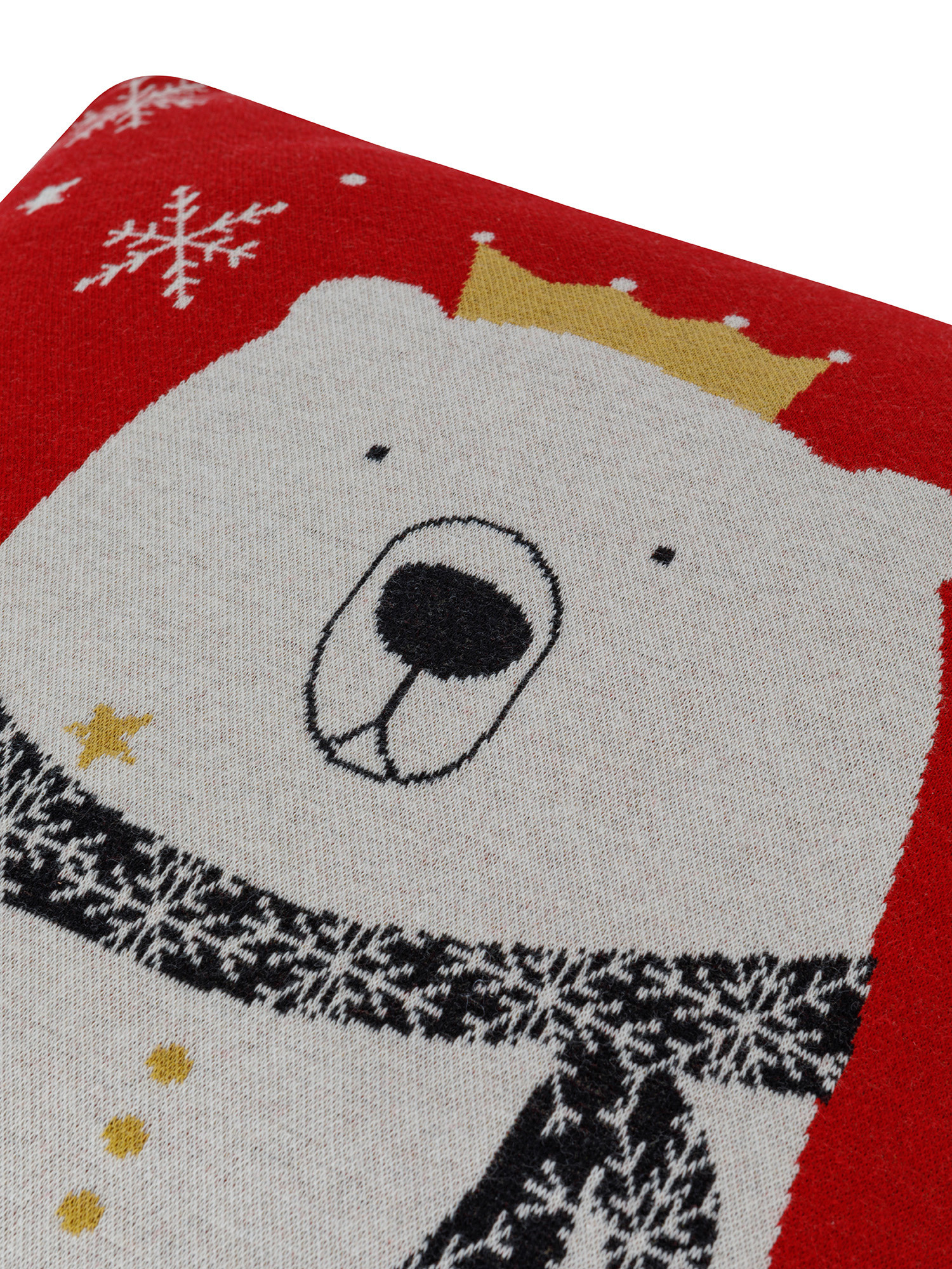 Jacquard knit cushion with bear with crown 45x45 cm, Red, large image number 2