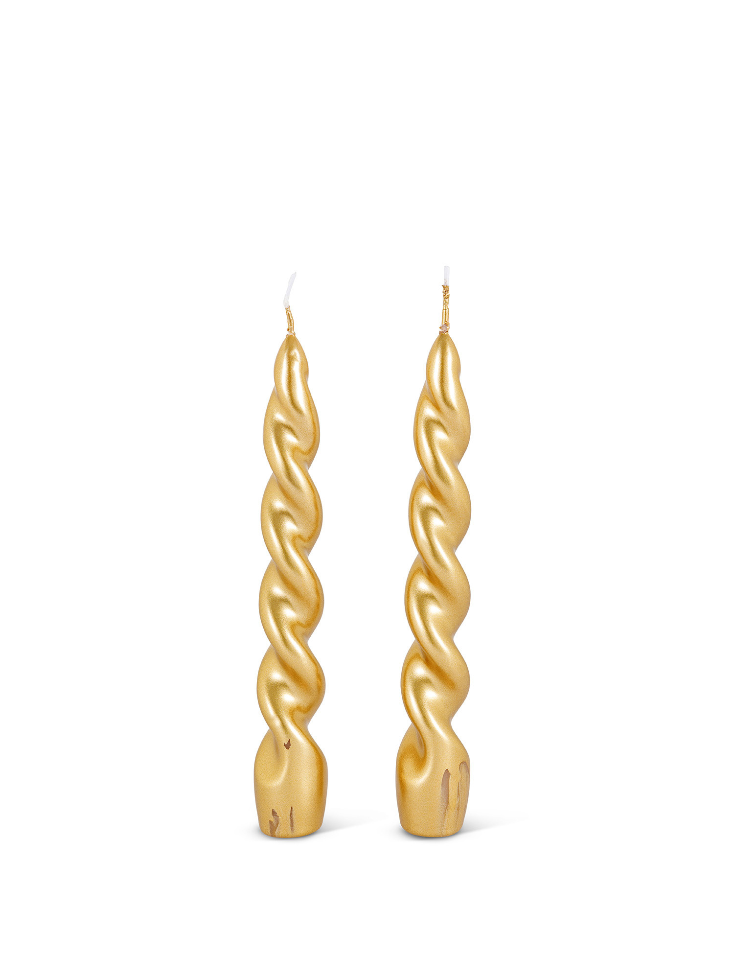 Set of 2 torchon candles in lacquered wax made in Italy, Gold, large image number 0