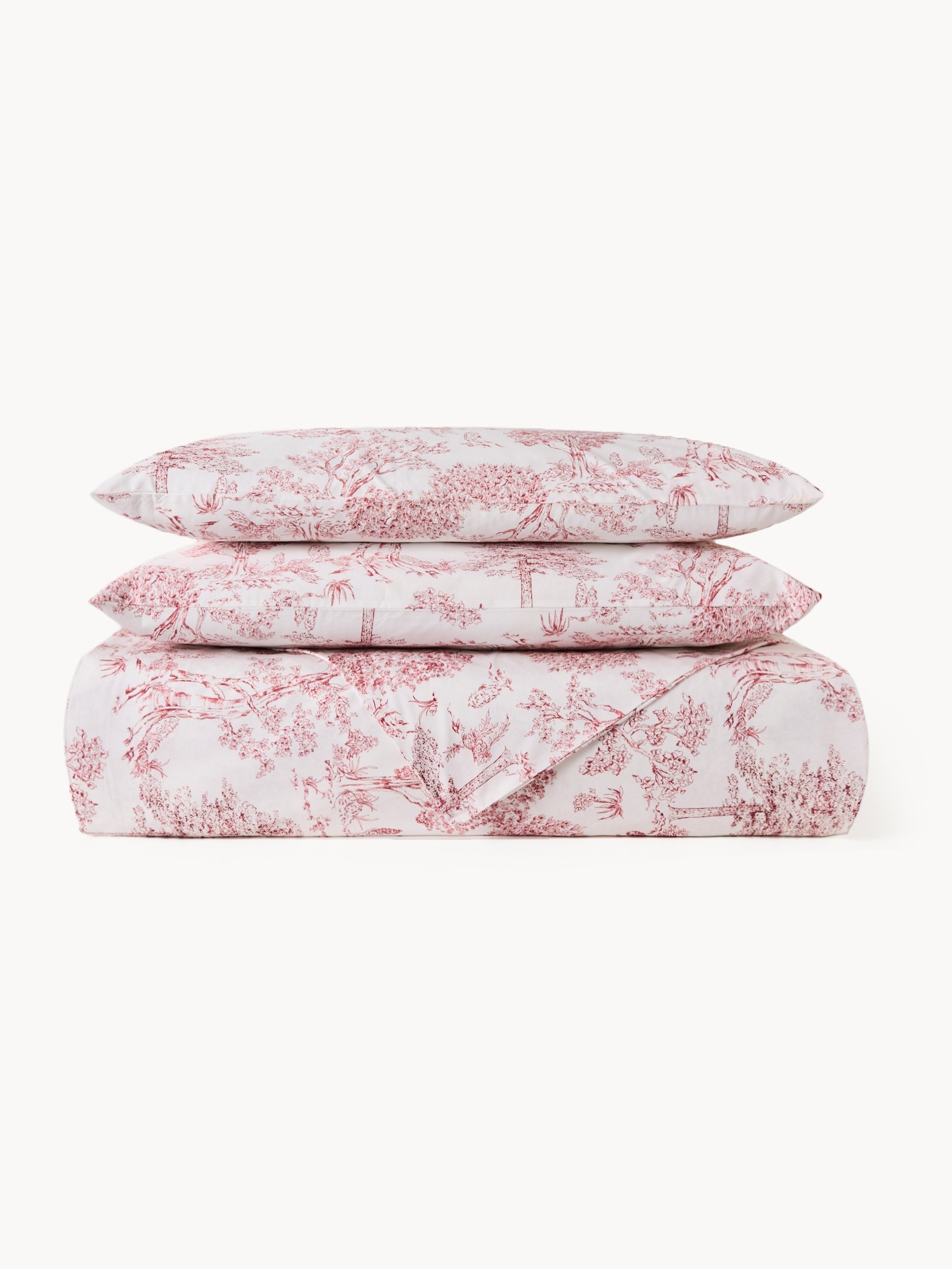 Cotton percale pillowcase,Toile de Jouy pattern, Bianco/Rosso, large image number 1