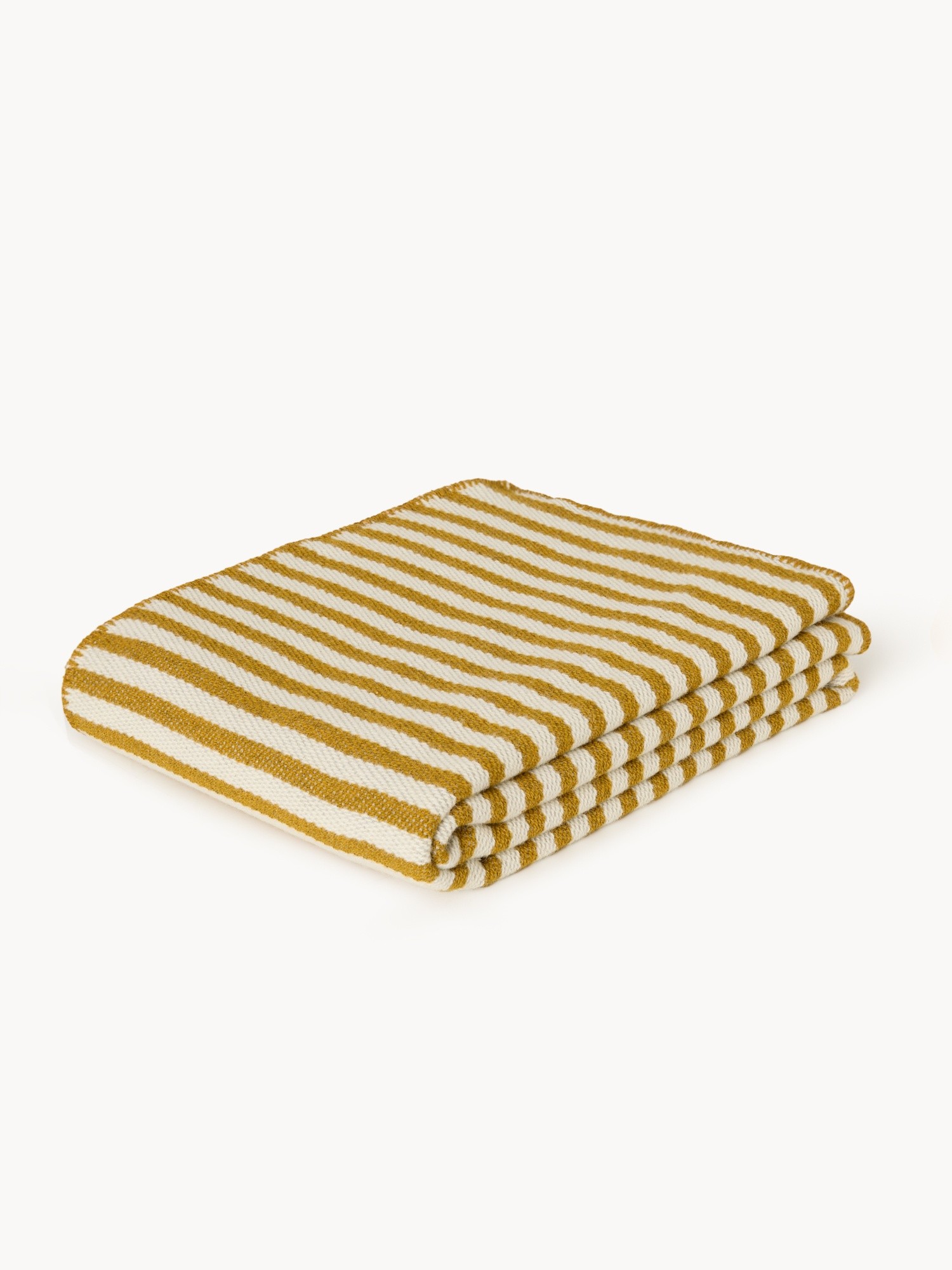 Plaid in lana e cotone a righe, Giallo ocra, large image number 0