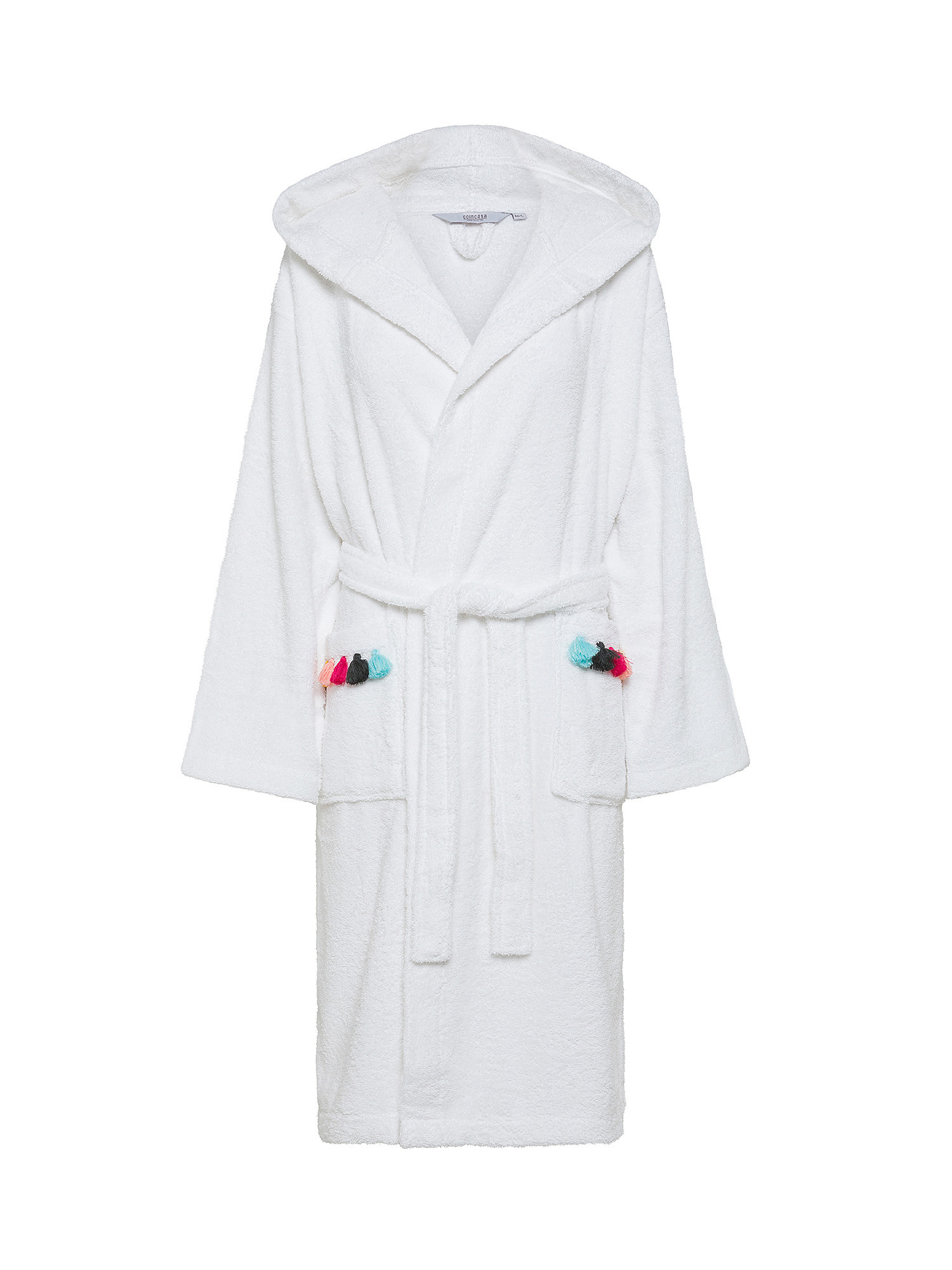 Terry cotton bathrobe with applications, White, large image number 0