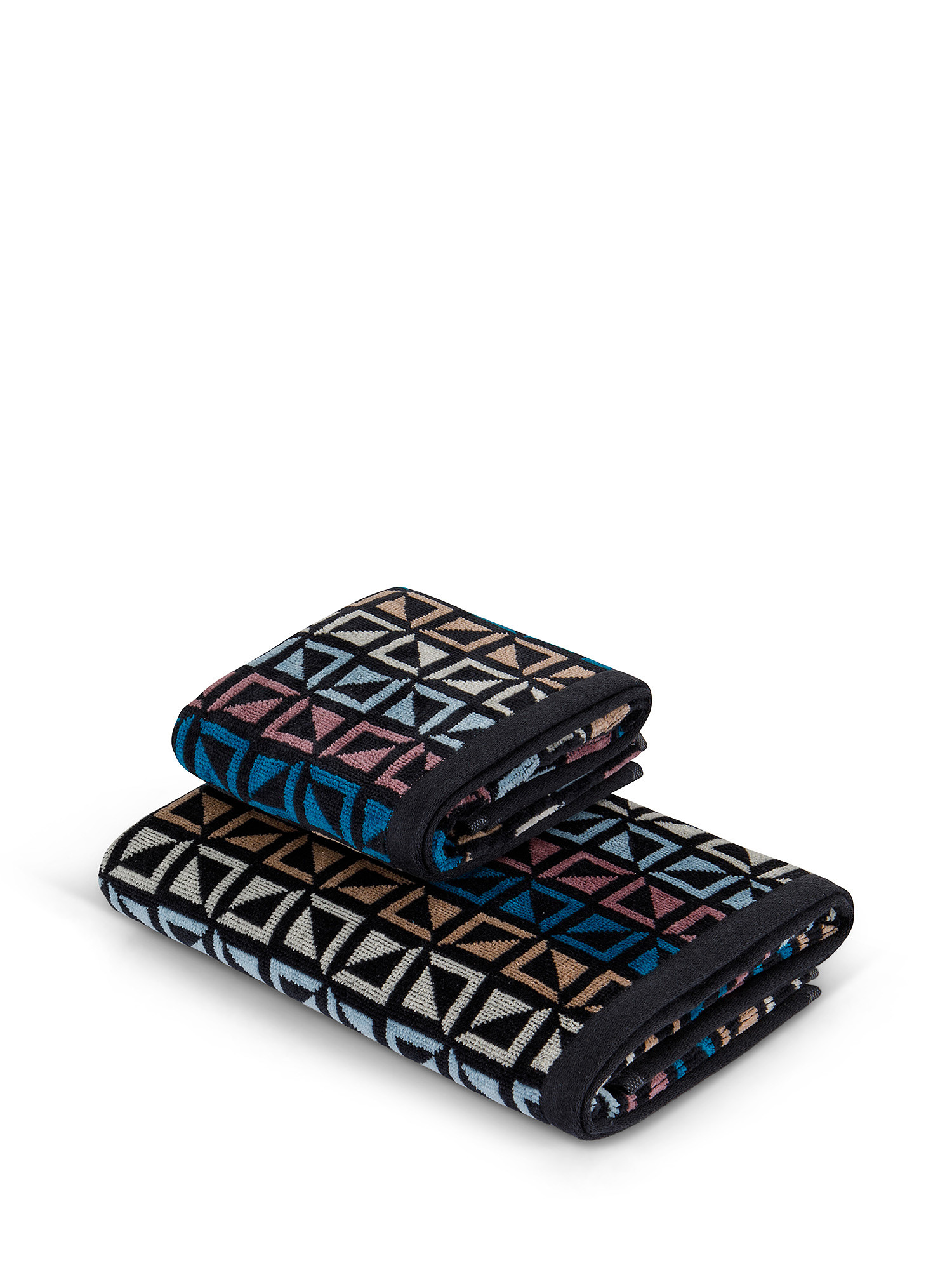Asciugamano cotone velour motivo geometrico, Multicolor, large