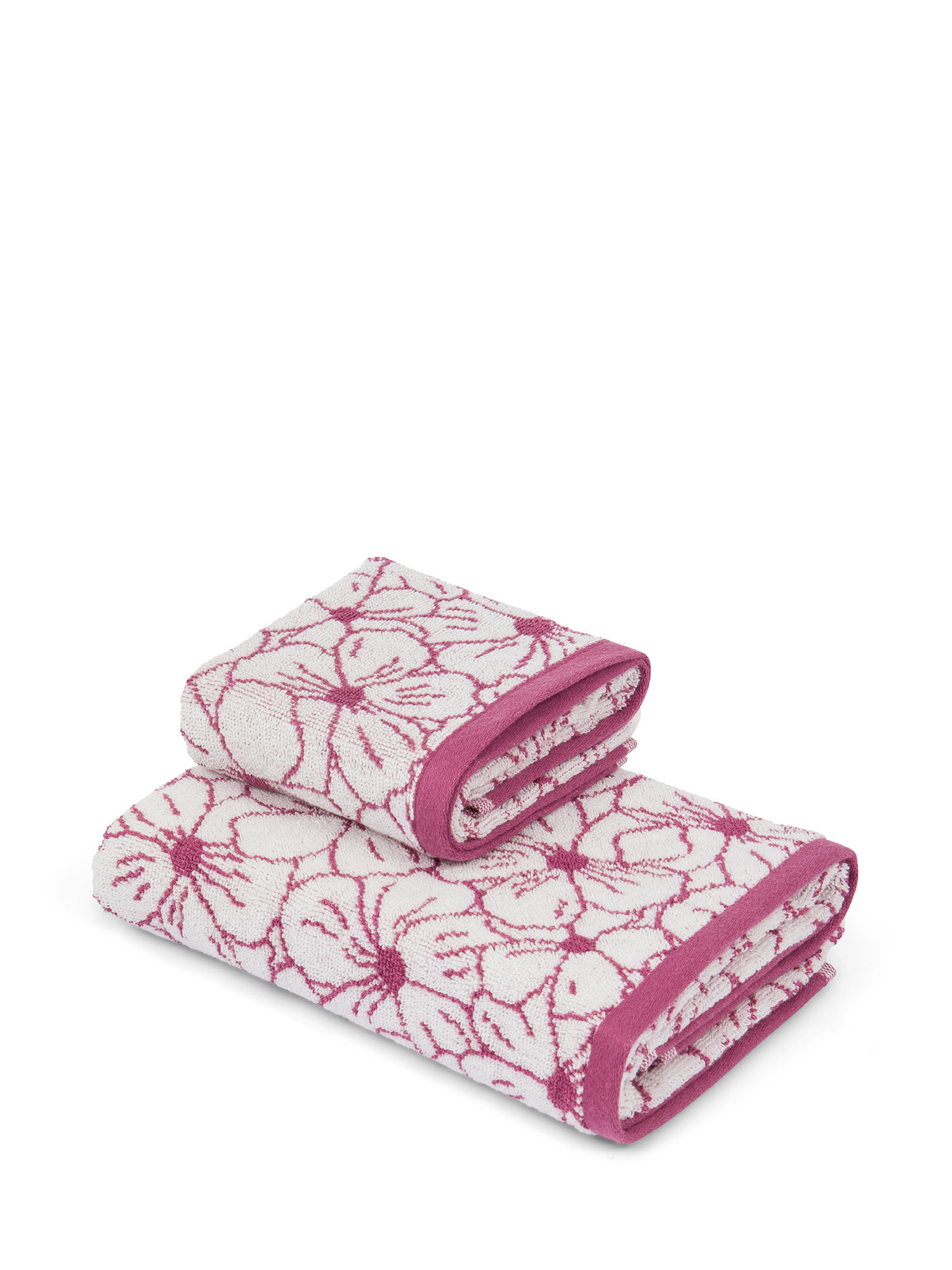 Cotton terry towel with flower motif, Mauve purple, large image number 0