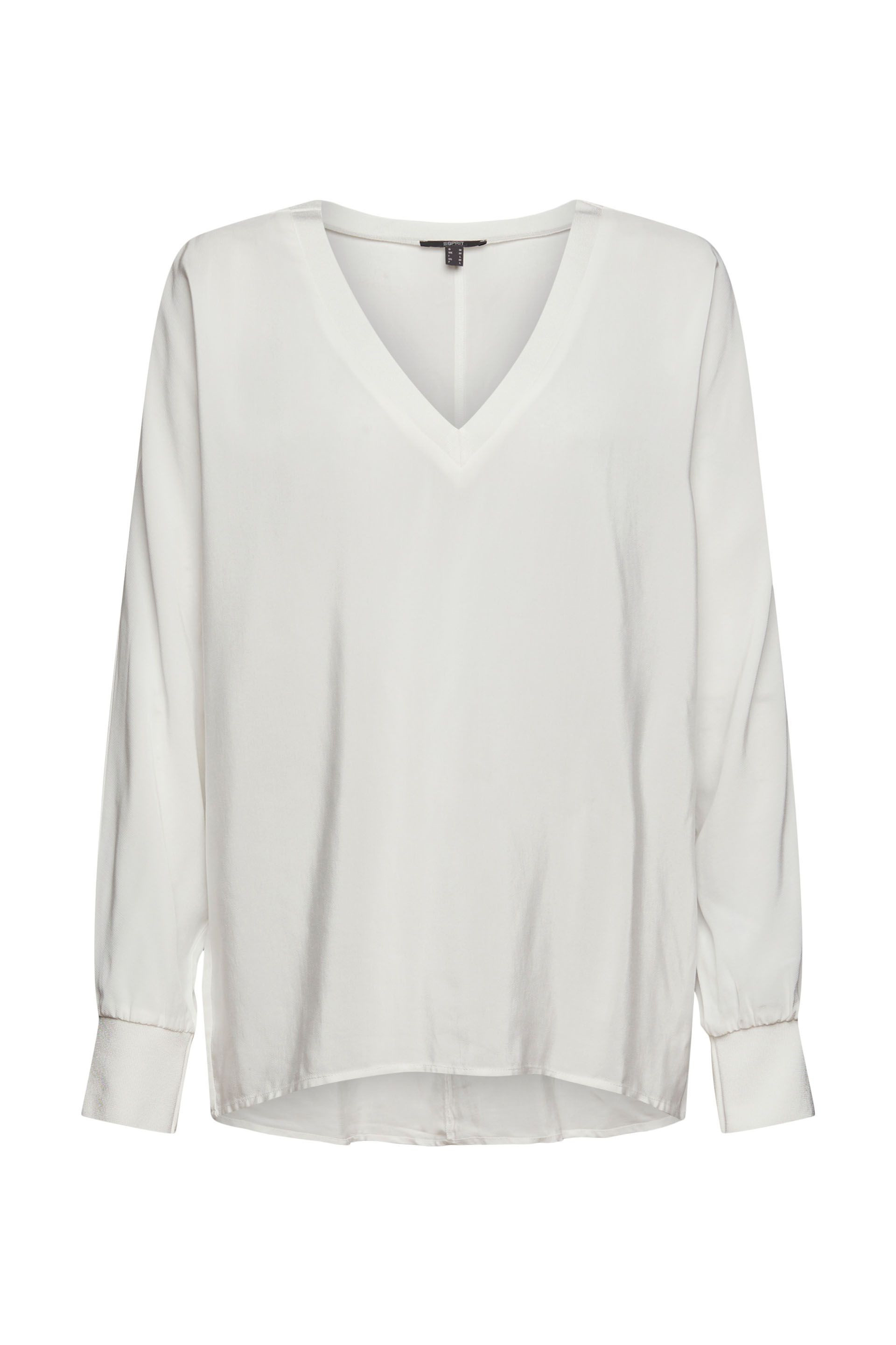 Blouse with sporty edges in ribbed knit, White, large image number 0