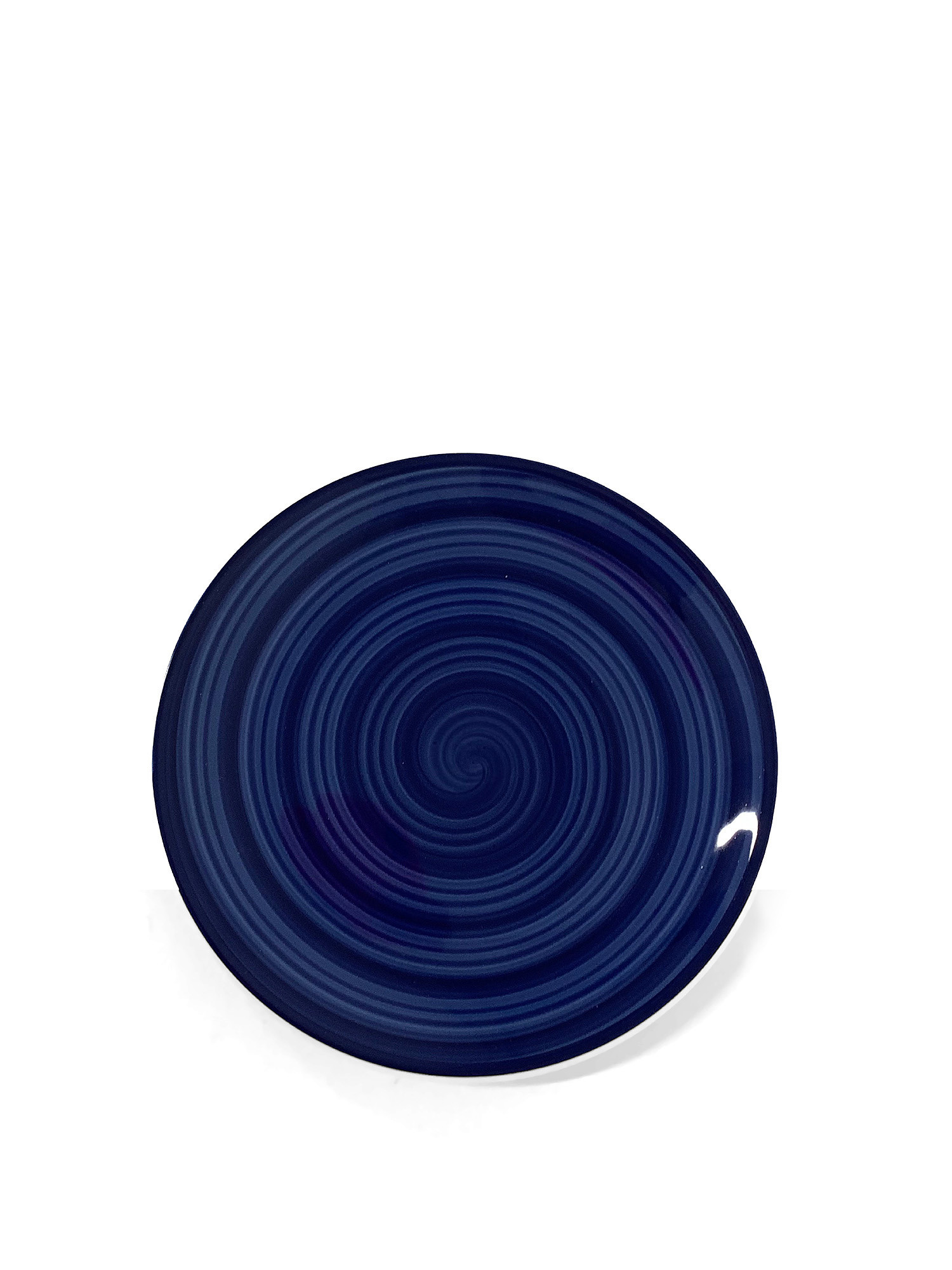 Spiral hand painted ceramic dinner plate, Blue, large image number 0