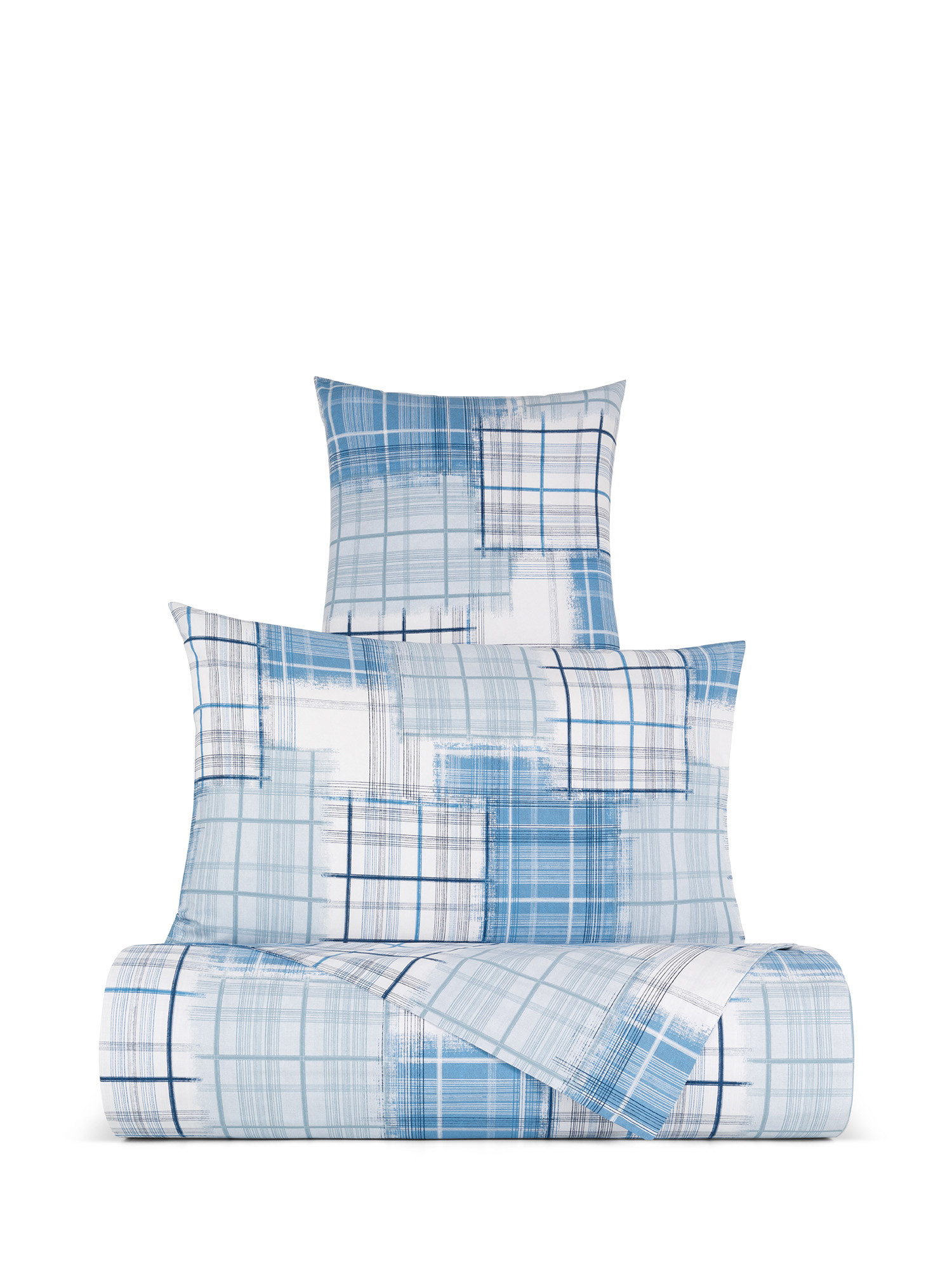 Geometric patterned cotton percale duvet cover set, Blue, large image number 0