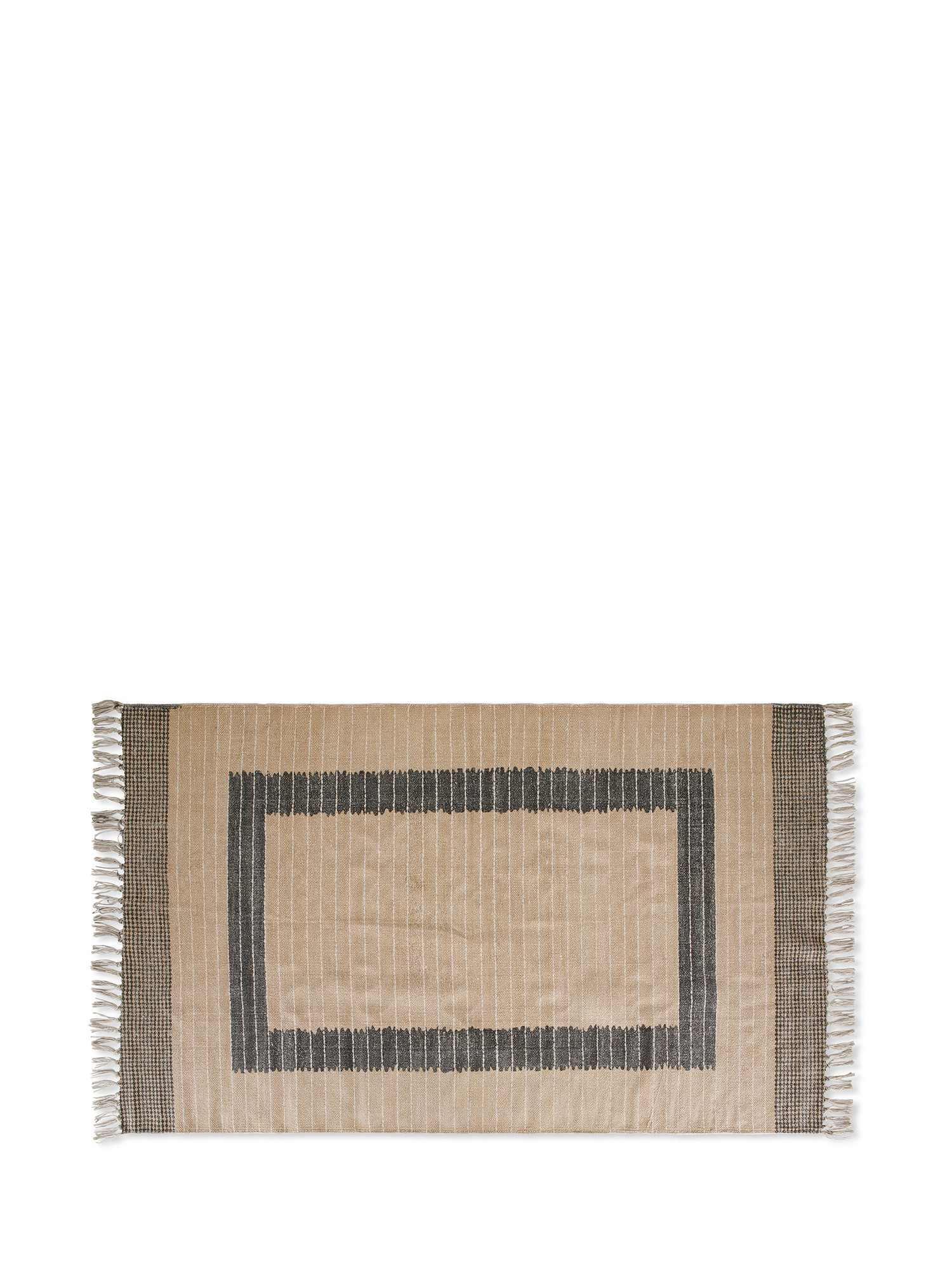 Geometric motif cotton rug, Beige, large image number 0
