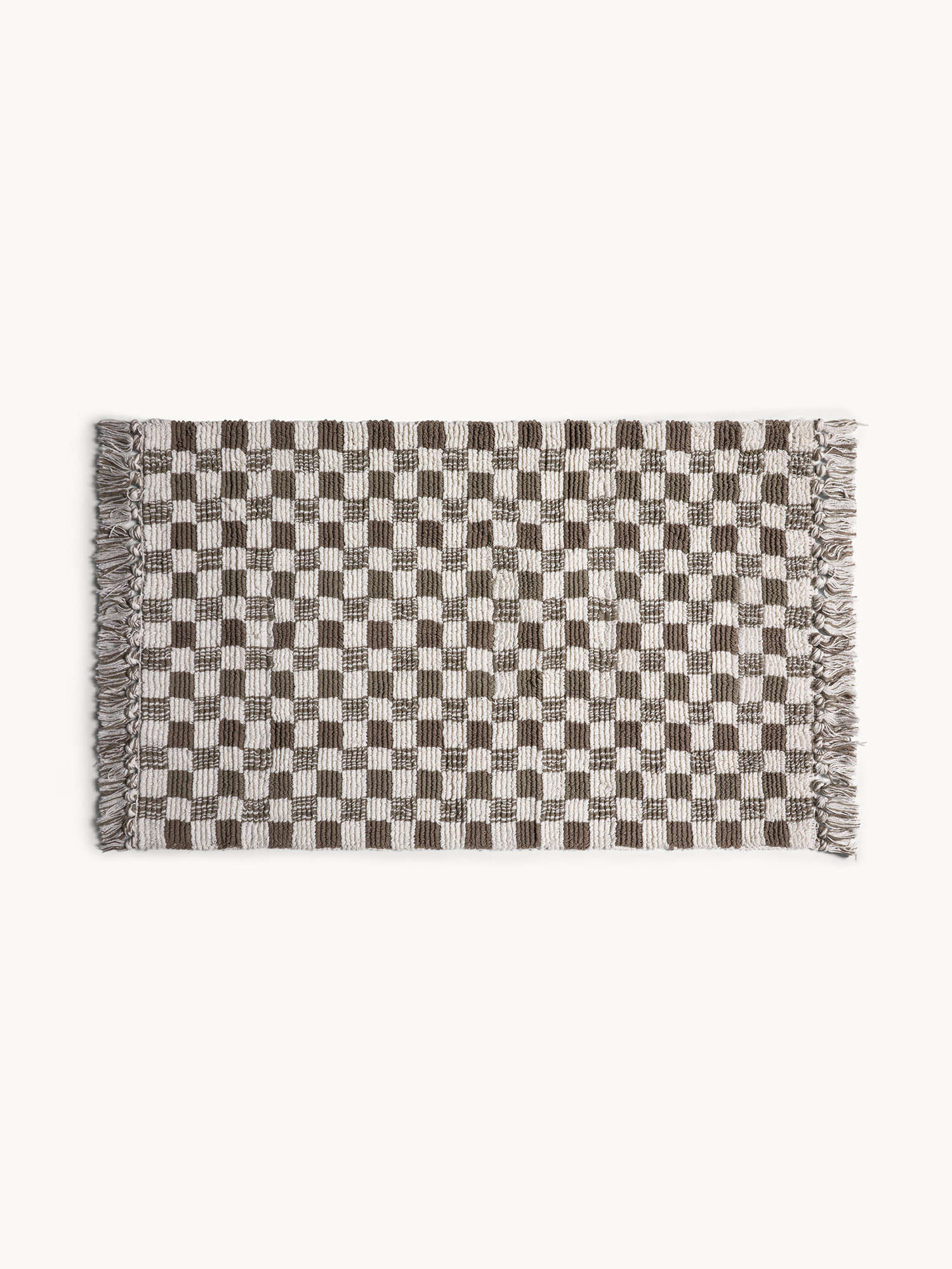 Tappeto bagno in cotone fantasia a scacchiera, Beige, large image number 0