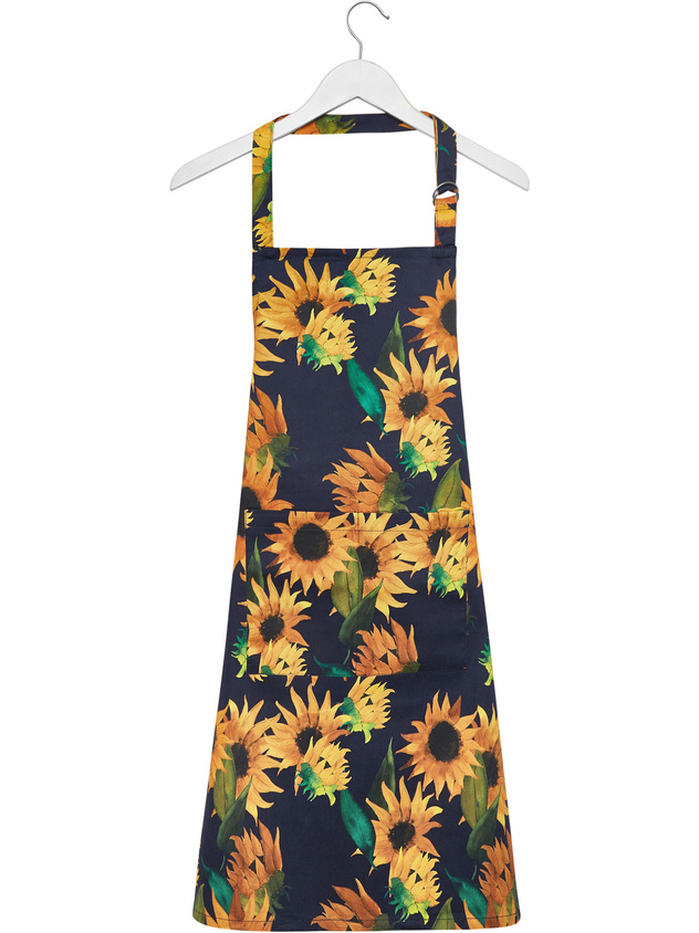 Kitchen apron in cotton twill with sunflowers print