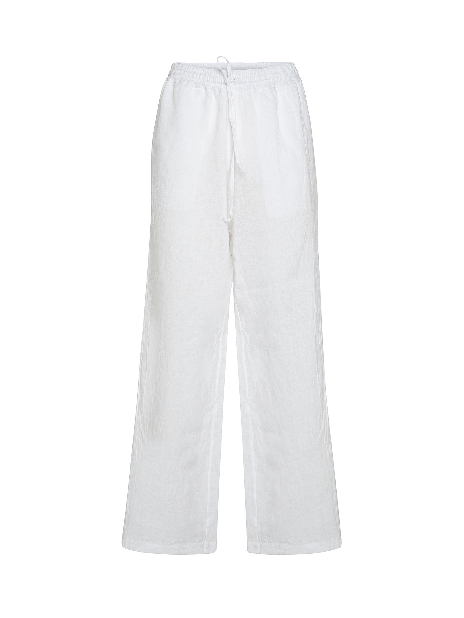 Pantalone ampio puro lino tinta unita, Bianco, large