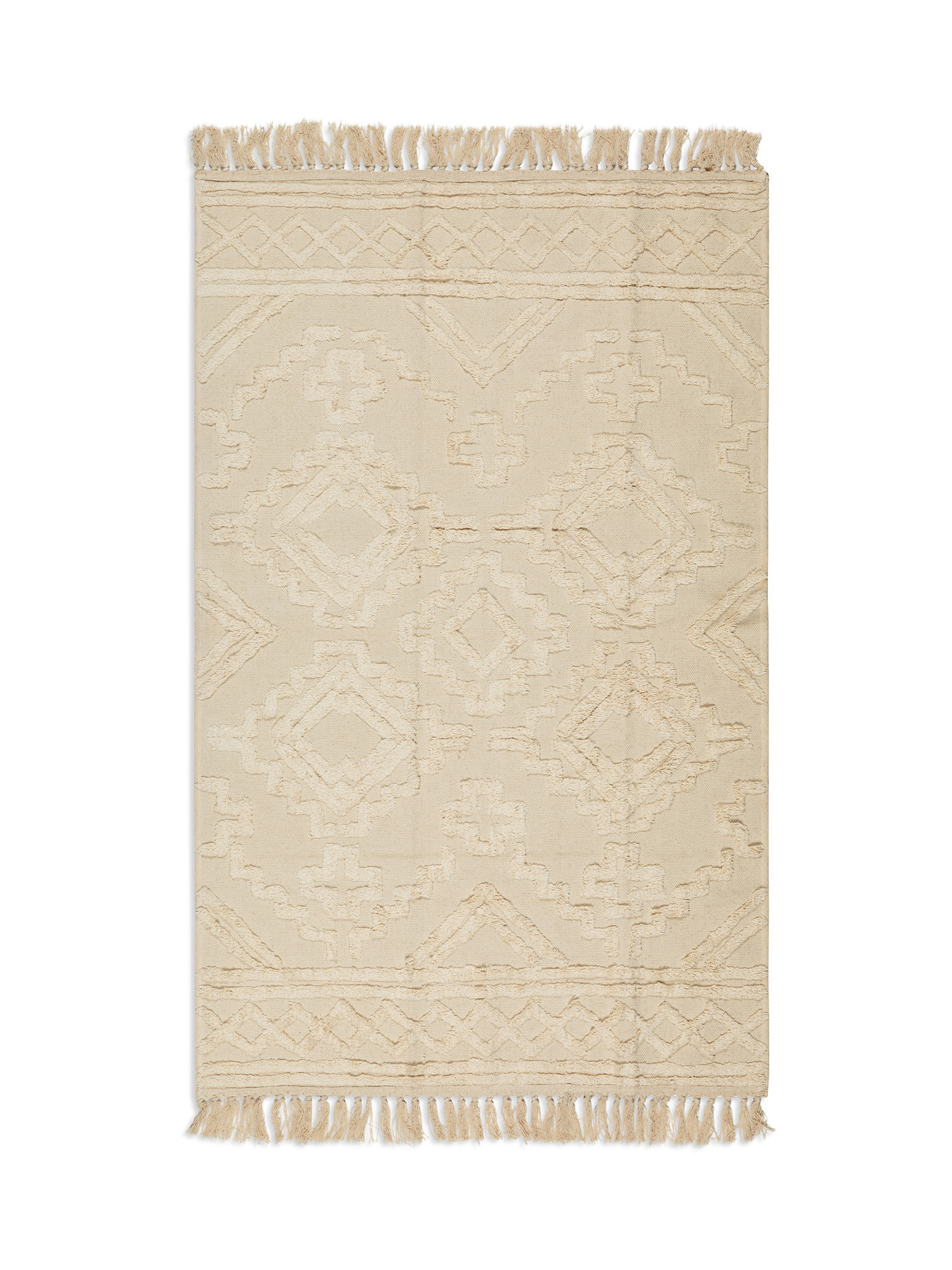 Tappeto cotone taftato motivo geometrico, Beige, large image number 0