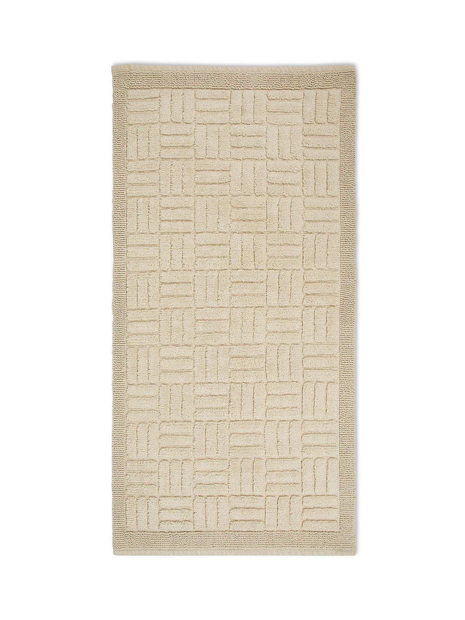 Tappeto bagno in cotone motivo geometrico, Beige, large image number 0