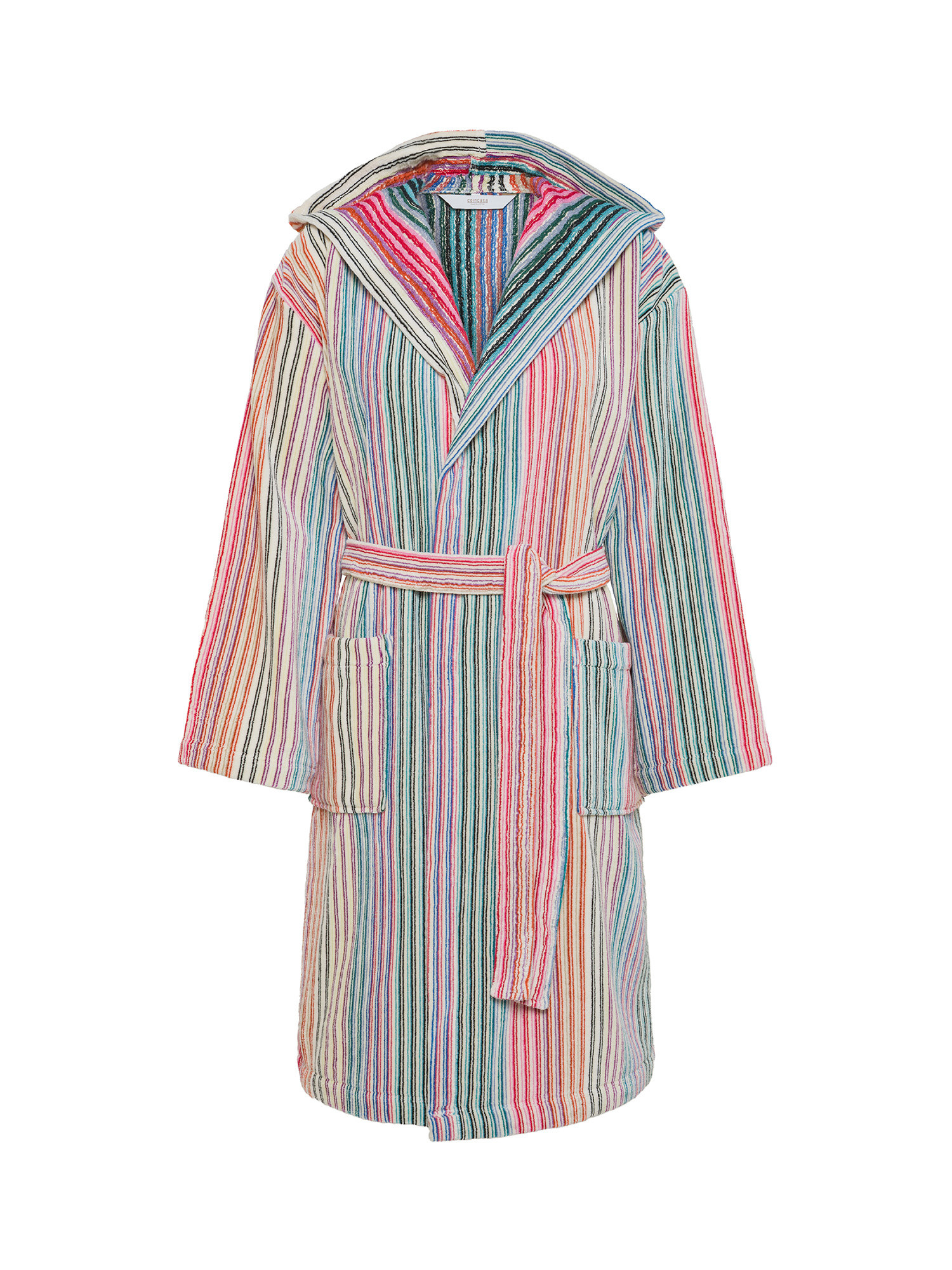 Cotton terry bathrobe striped pattern, Multicolor, large image number 0