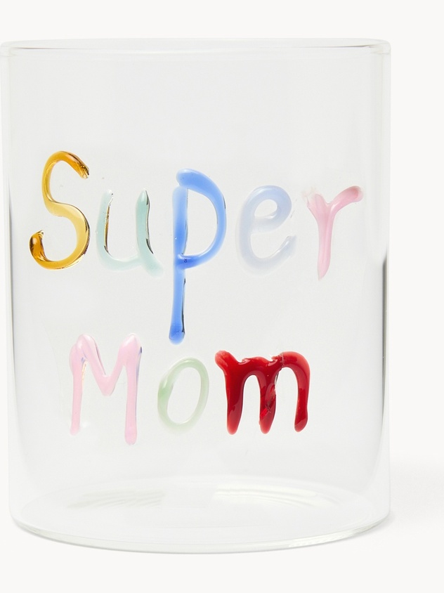 Bicchiere in vetro borosilicato dettaglio super mom