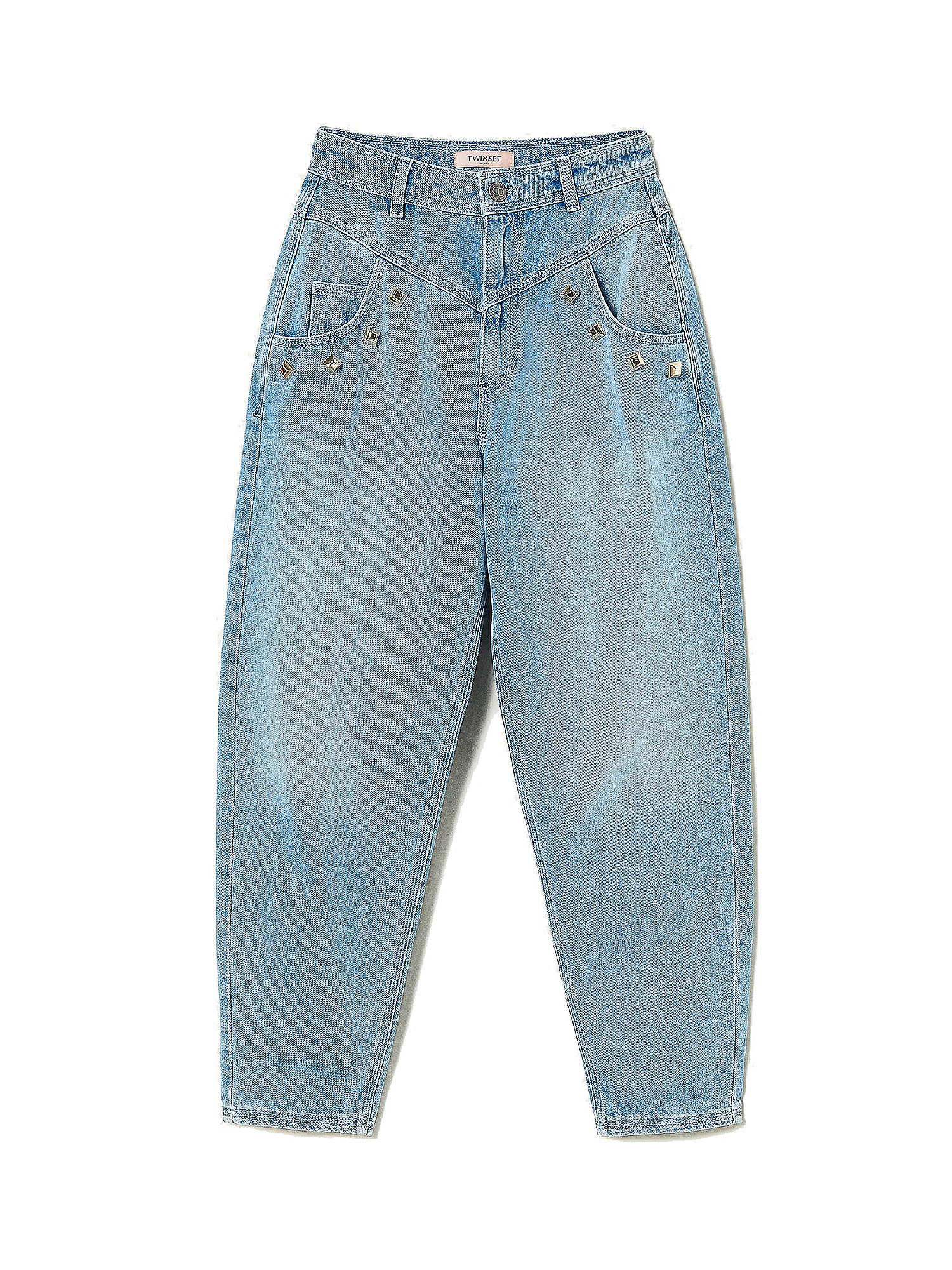 Jeans a vita alta con borchie, Denim, large image number 0