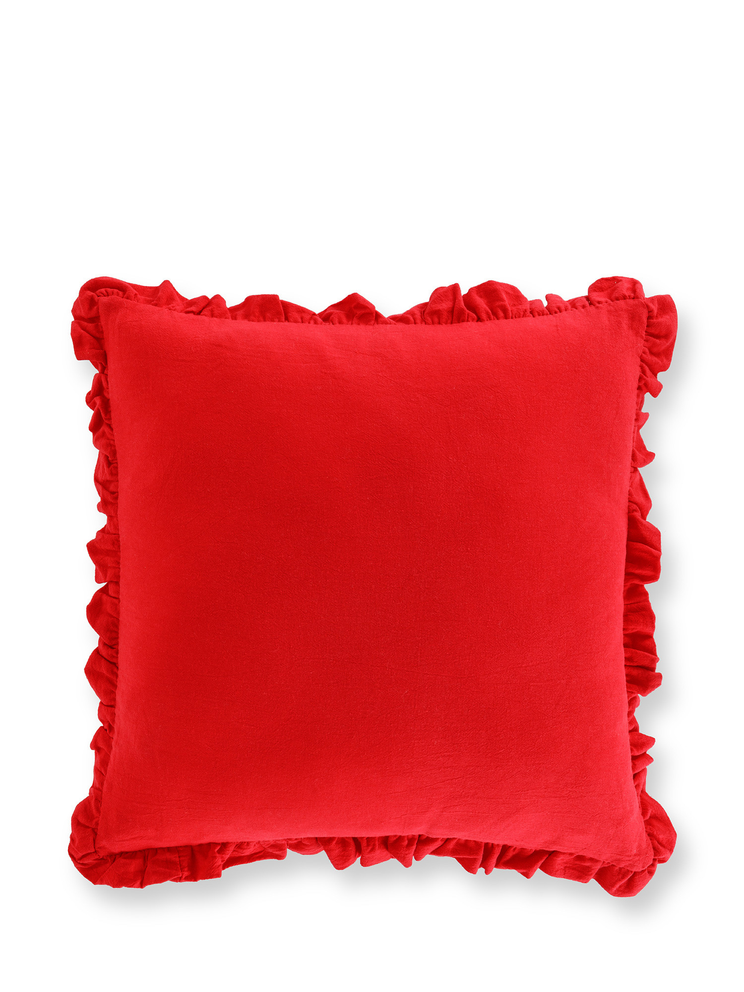 Cuscino cotone con volant 45x45cm, Rosso, large image number 0