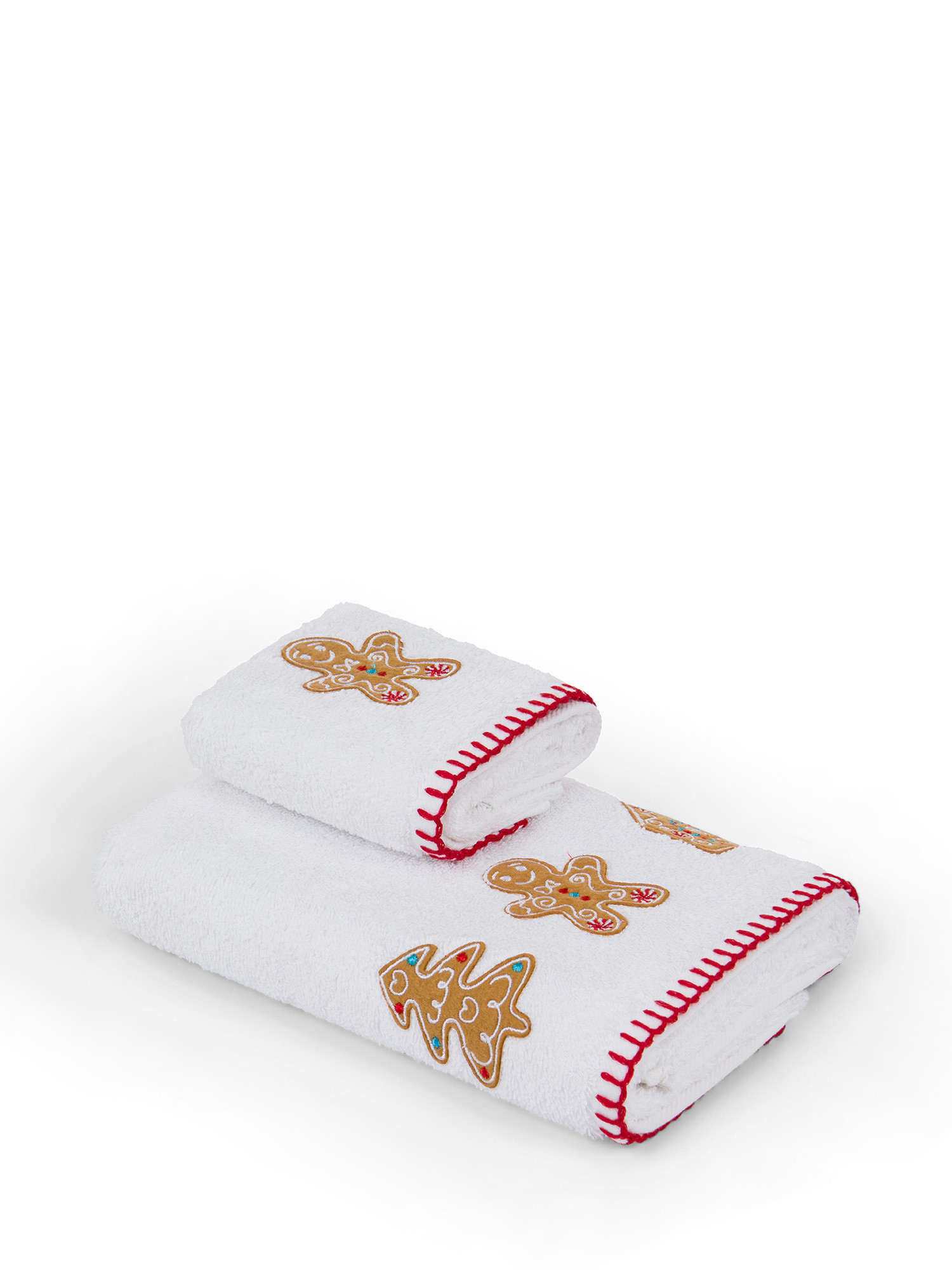 Set 2 asciugamani cotone ricamo natalizio, Bianco, large image number 0