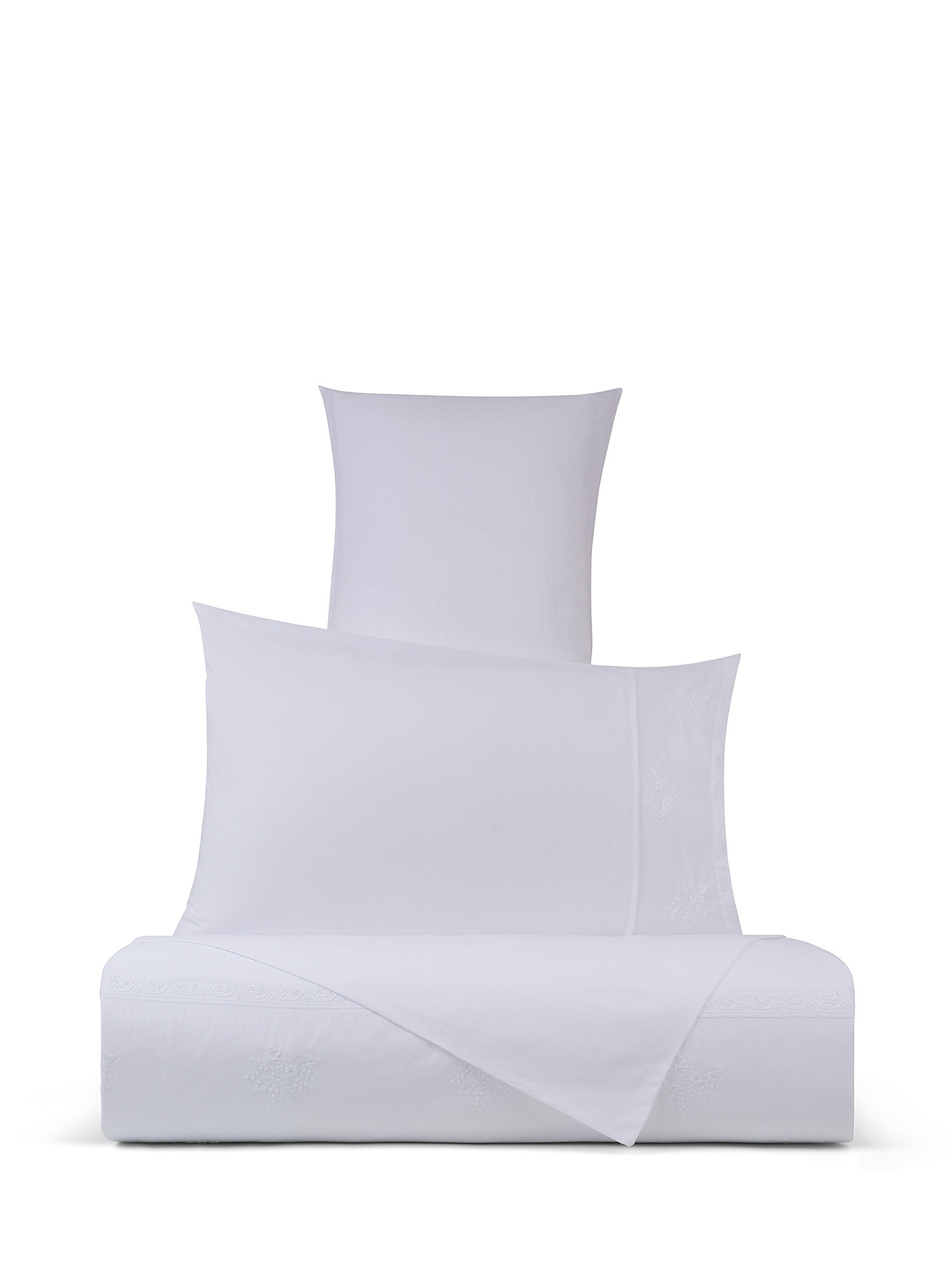 Portofino embroidered cotton percale duvet cover, White, large image number 0
