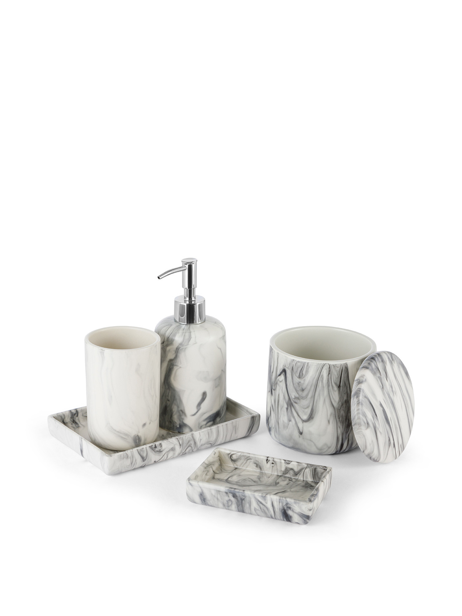 Porta spazzolini ceramica portoghese effetto marmo, Bianco/Nero, large image number 1