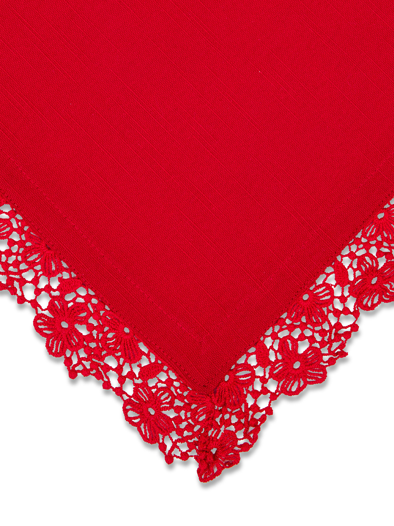 Cotton centerpiece tablecloth with embroidery on the edges, Red, large image number 1
