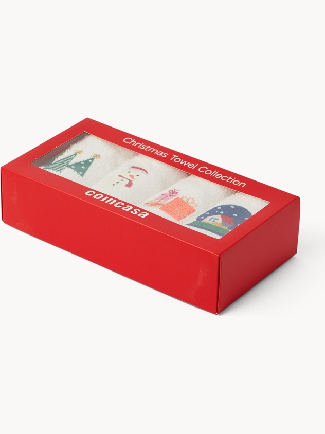 Box 4 lavette in spugna di cotone ricamo natalizio