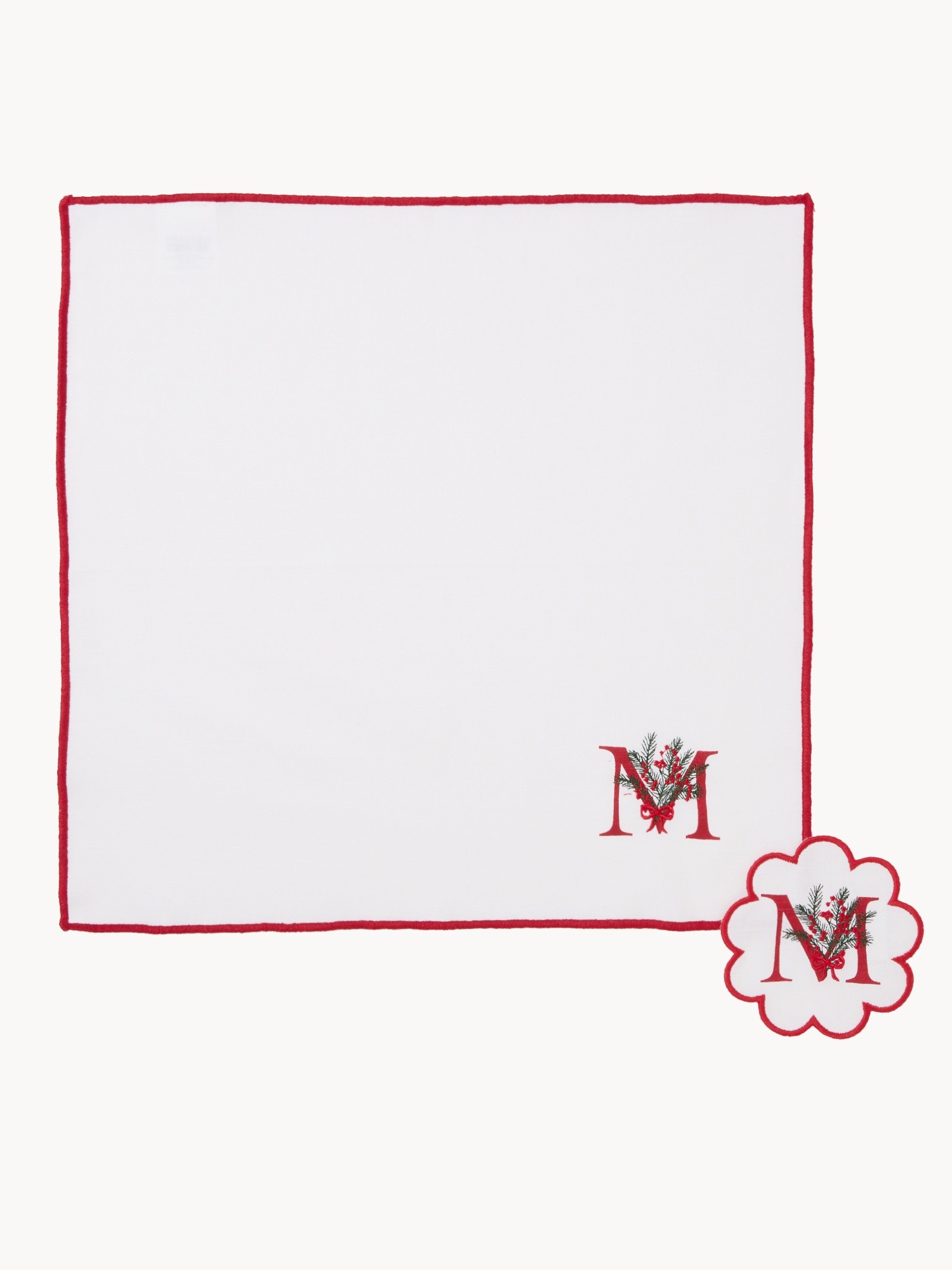Napkin and coaster set with embroidered letter, Bianco Lettera M, large image number 0