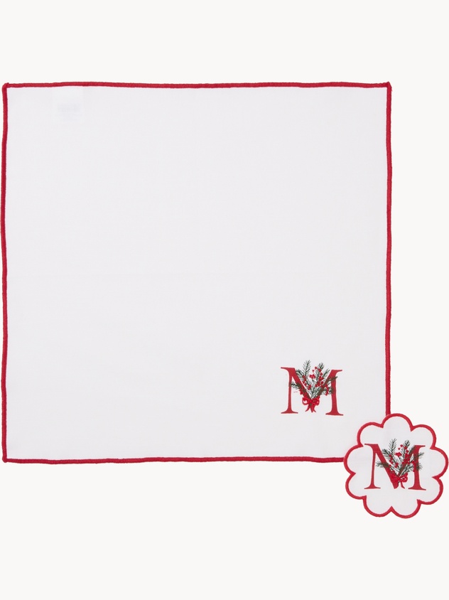 Napkin and coaster set with embroidered letter