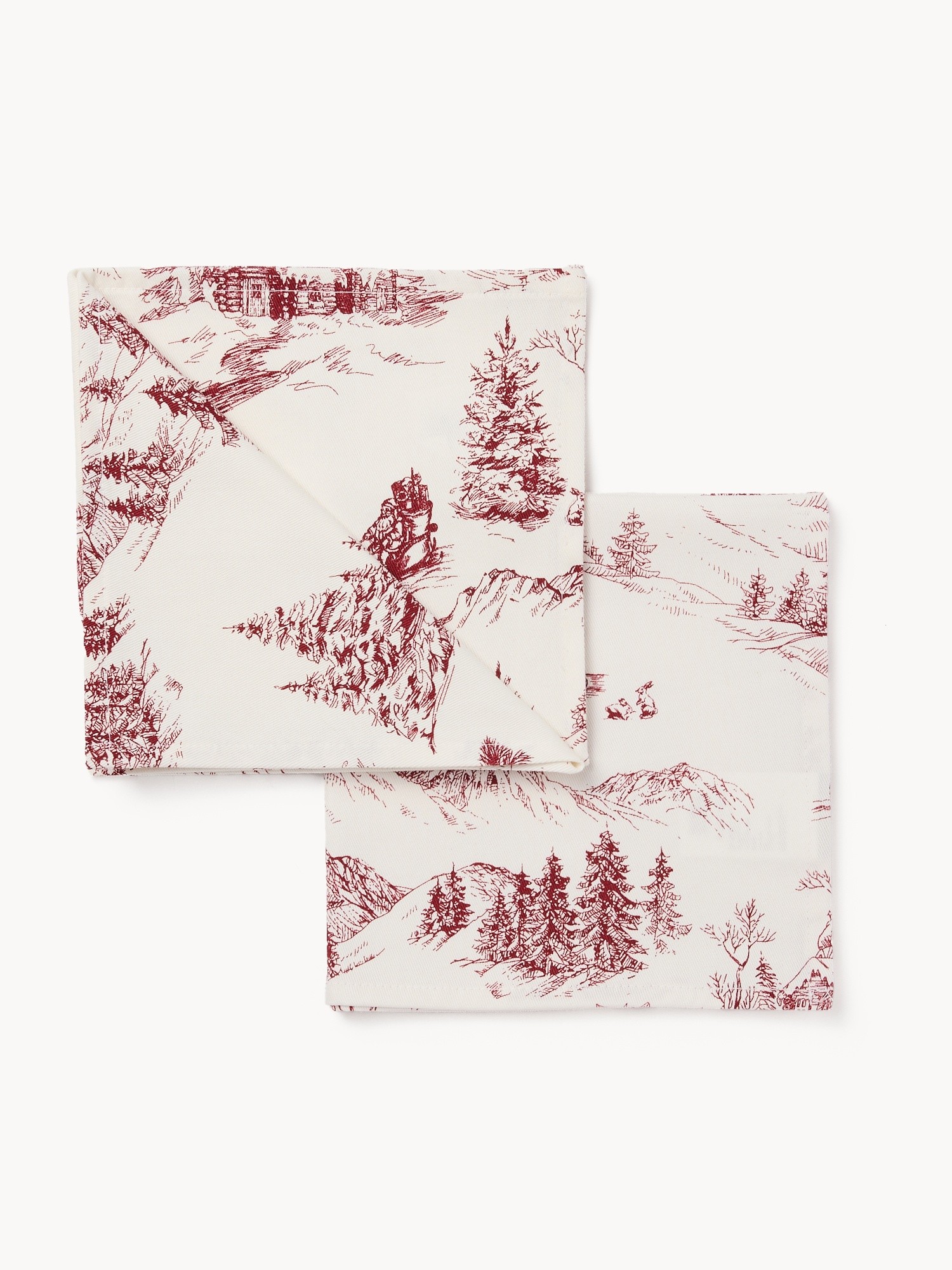 Set di 2 tovaglioli in twill di puro cotone stampa Toile de Jouy, Bianco/Rosso, large image number 0