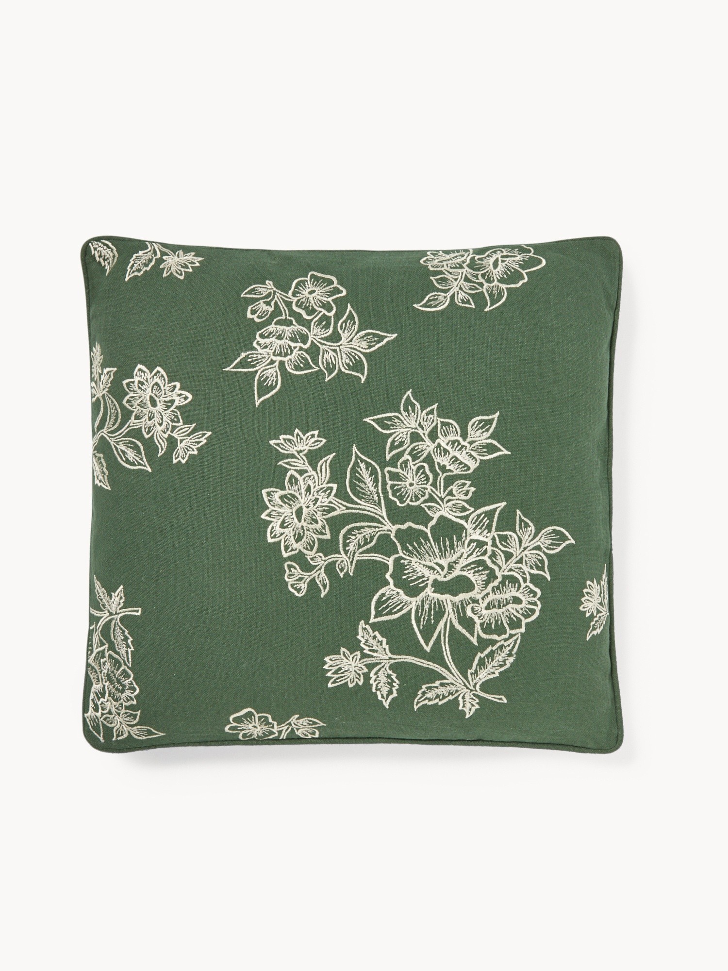 Cuscino in slub di cotone con ricamo floreale 45x45cm - Prezzo di lancio, Verde, large image number 0