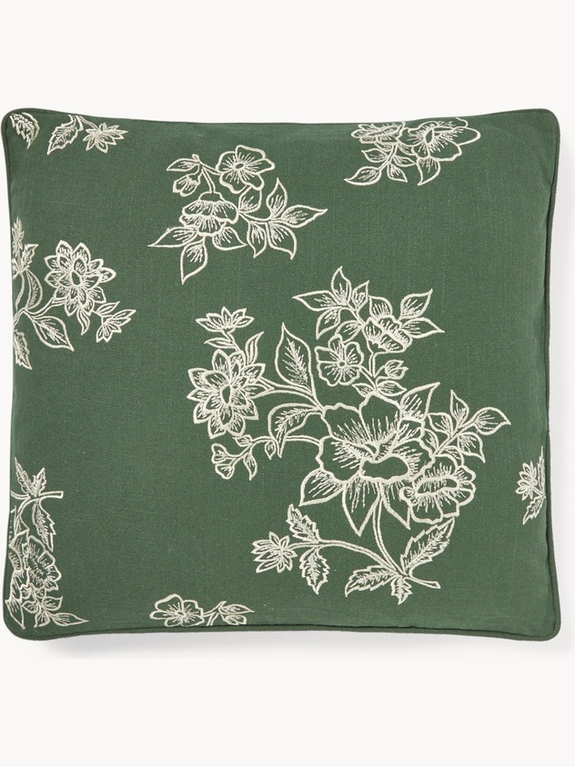 Cuscino in slub di cotone con ricamo floreale 45x45cm - Prezzo di lancio