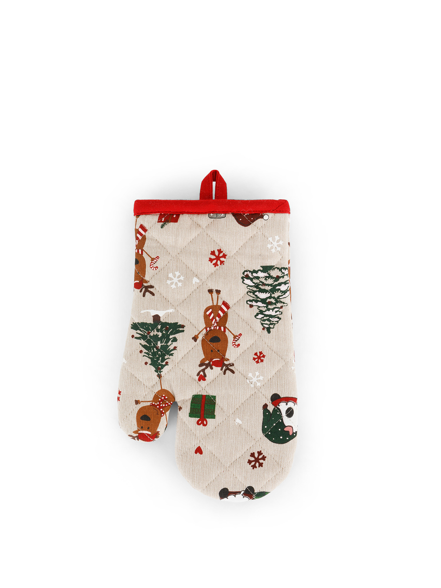 Christmas print cotton panama kitchen mitt, Beige, large image number 0