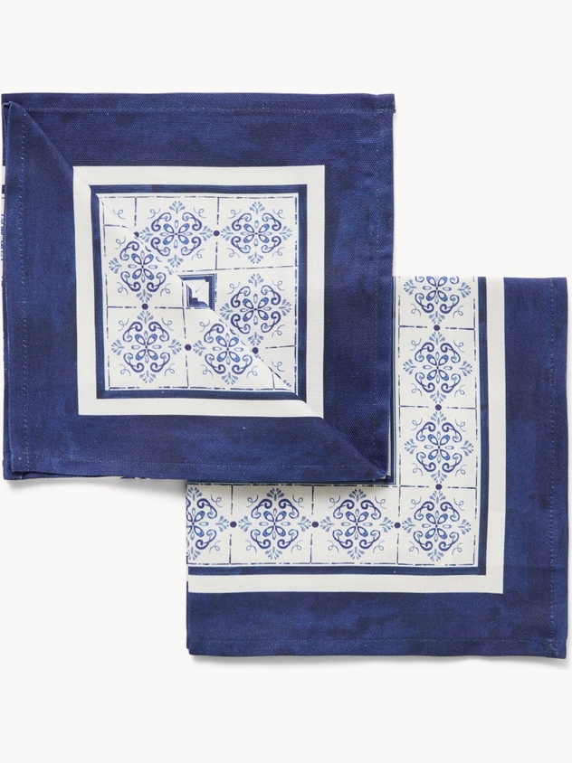 Set of 2 cotton panama napkins with tile print