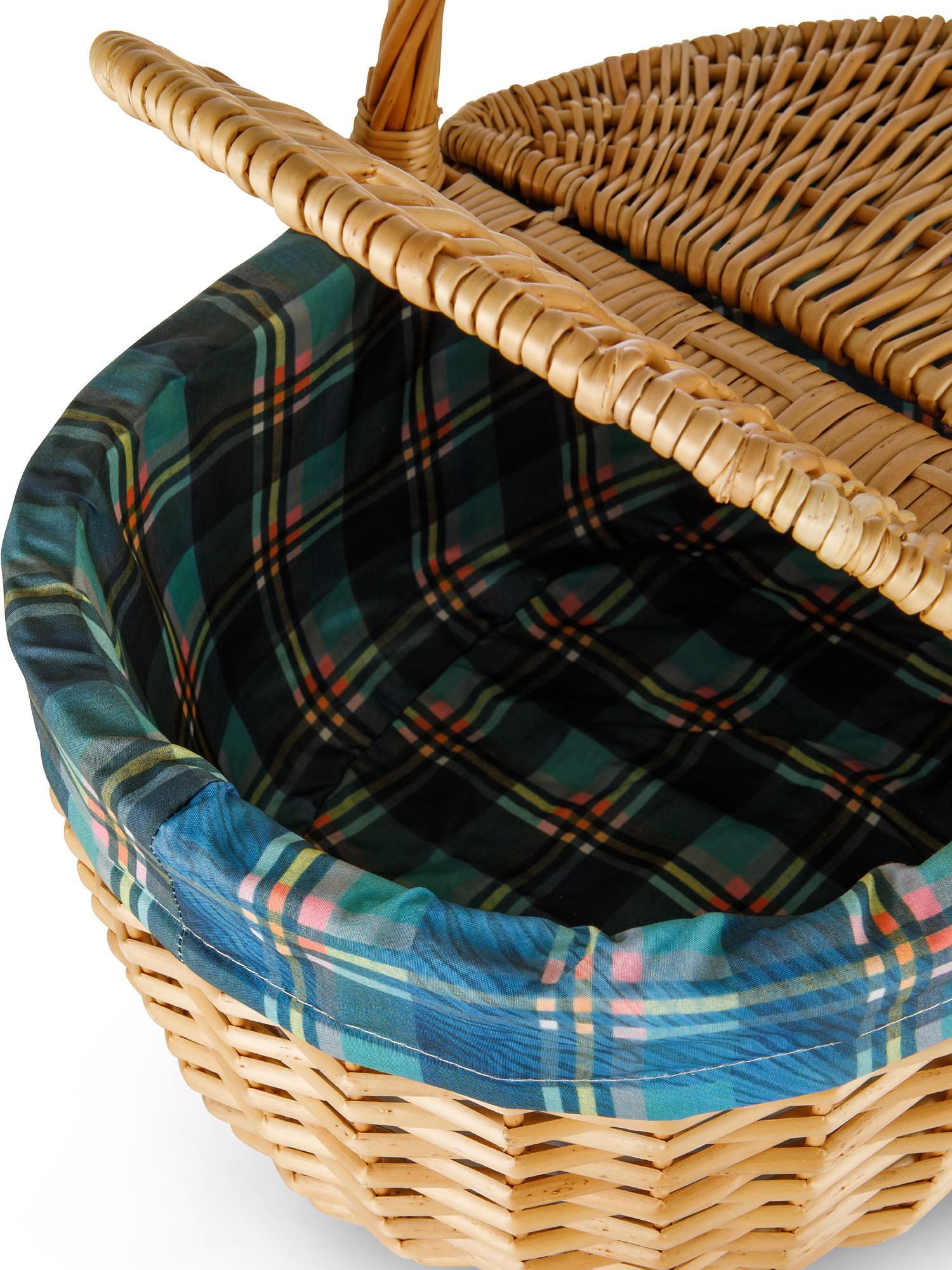 Picnic basket in wood and tartan fabric, Blue, large image number 1