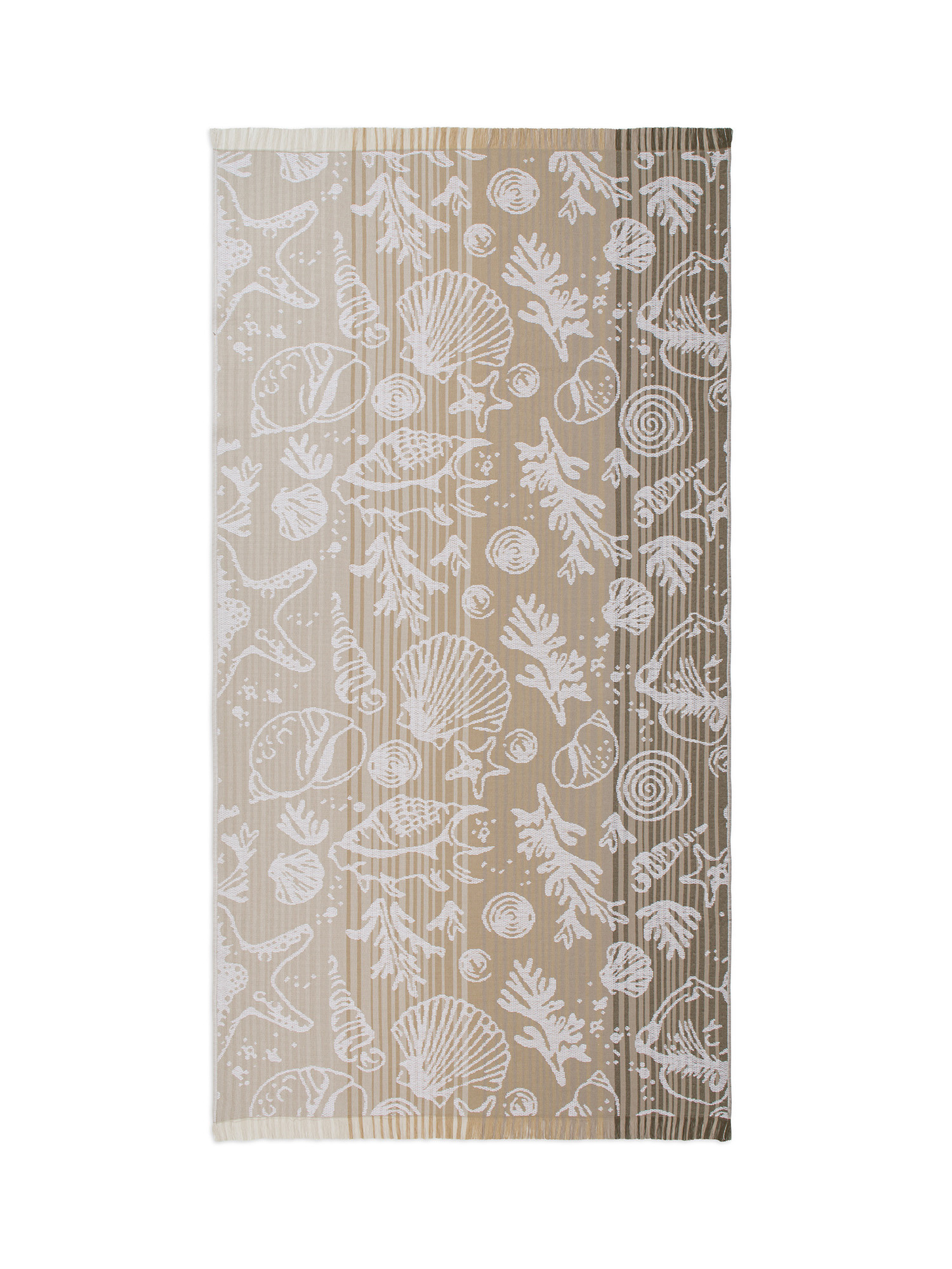 Hammam beach towel in 100% jacquard cotton with shell embroidery, Beige, large image number 0