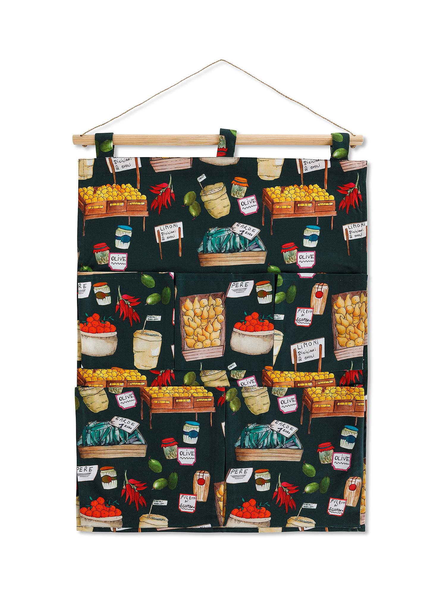 Pouch in 100% cotton with stalls print, Multicolor, large image number 0