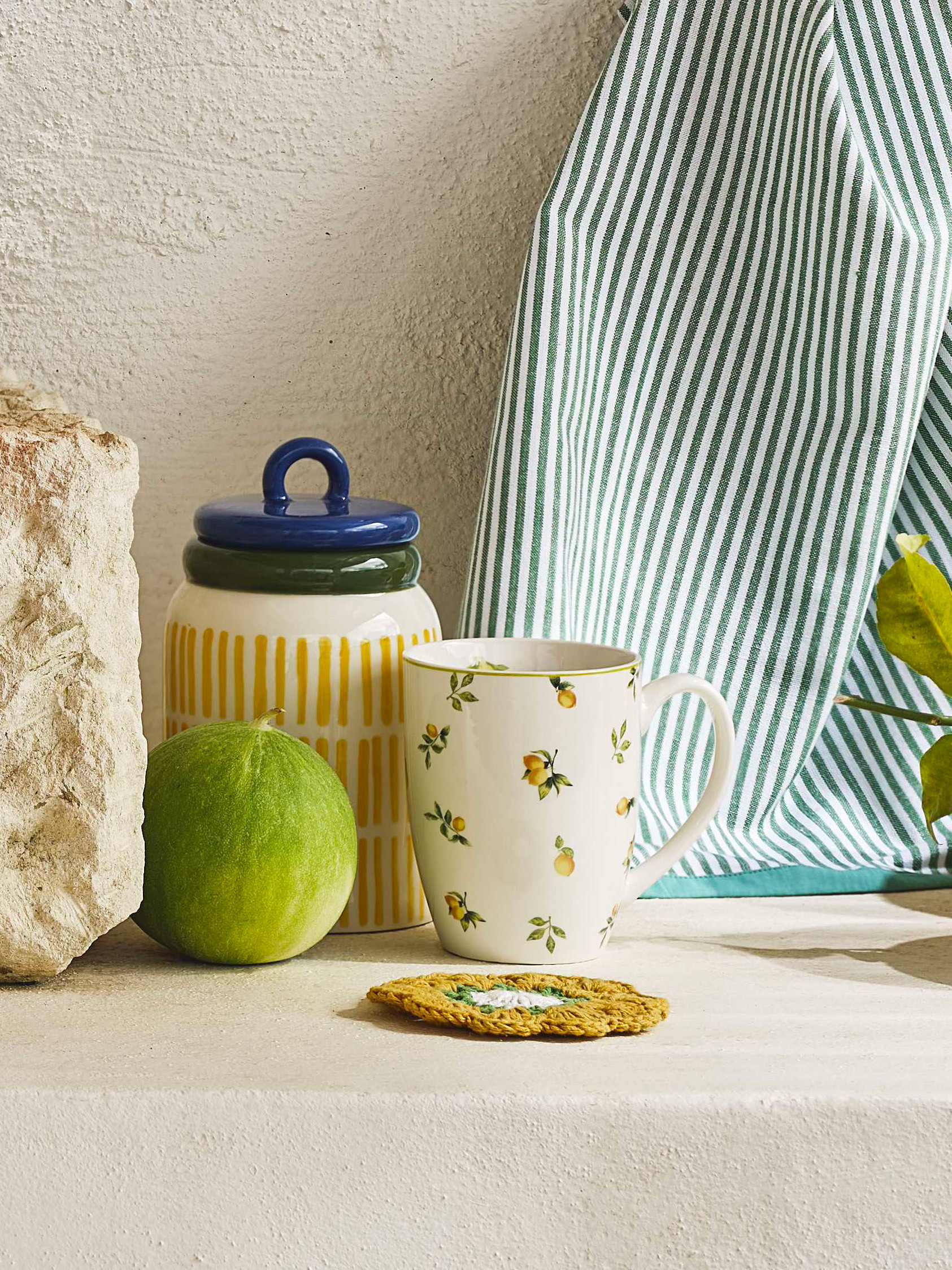 Barattolo in ceramica a righe, Multicolor, large image number 2