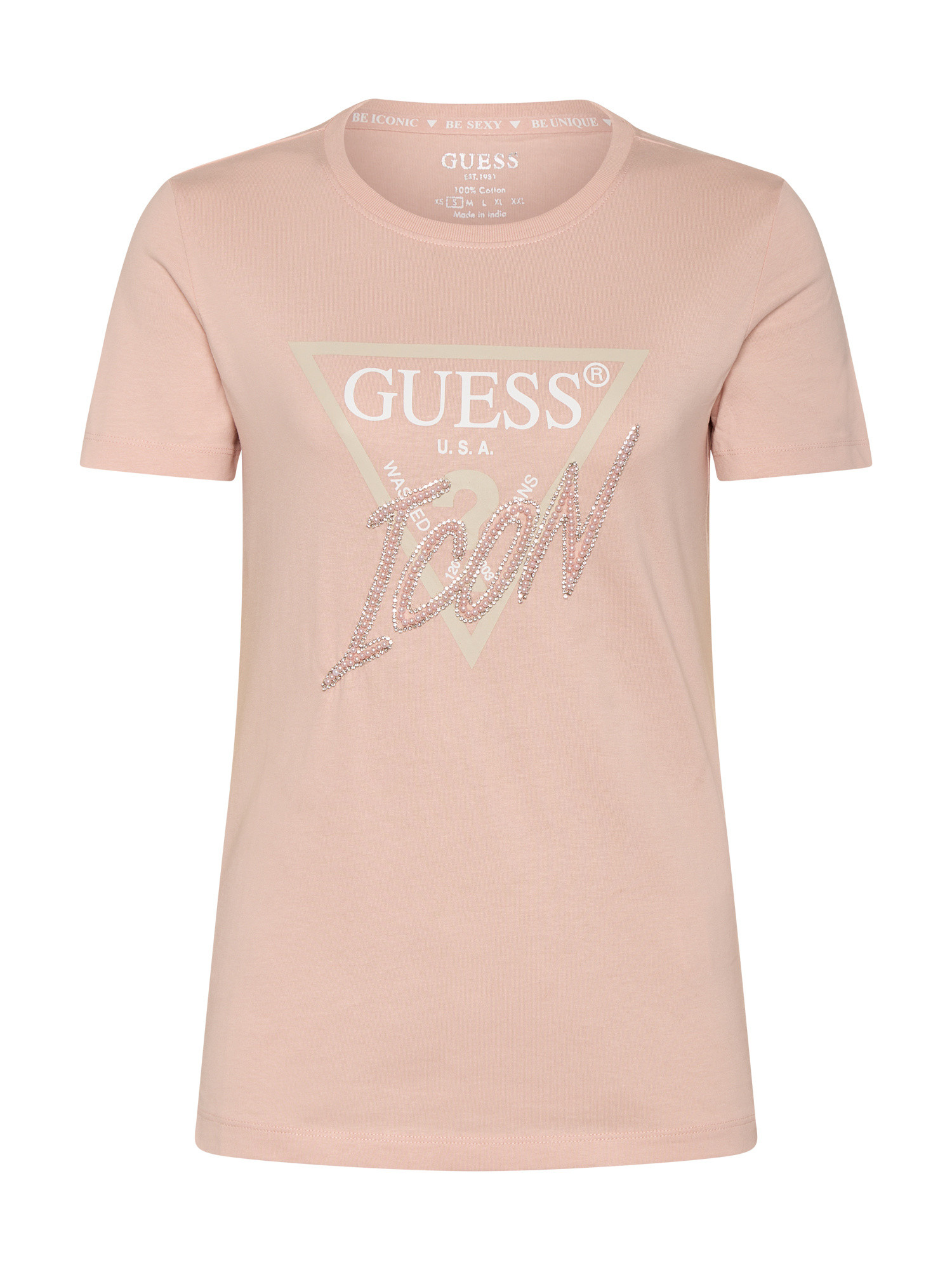 Guess - T-shirt con logo triangolo icon, Rosa, large image number 0