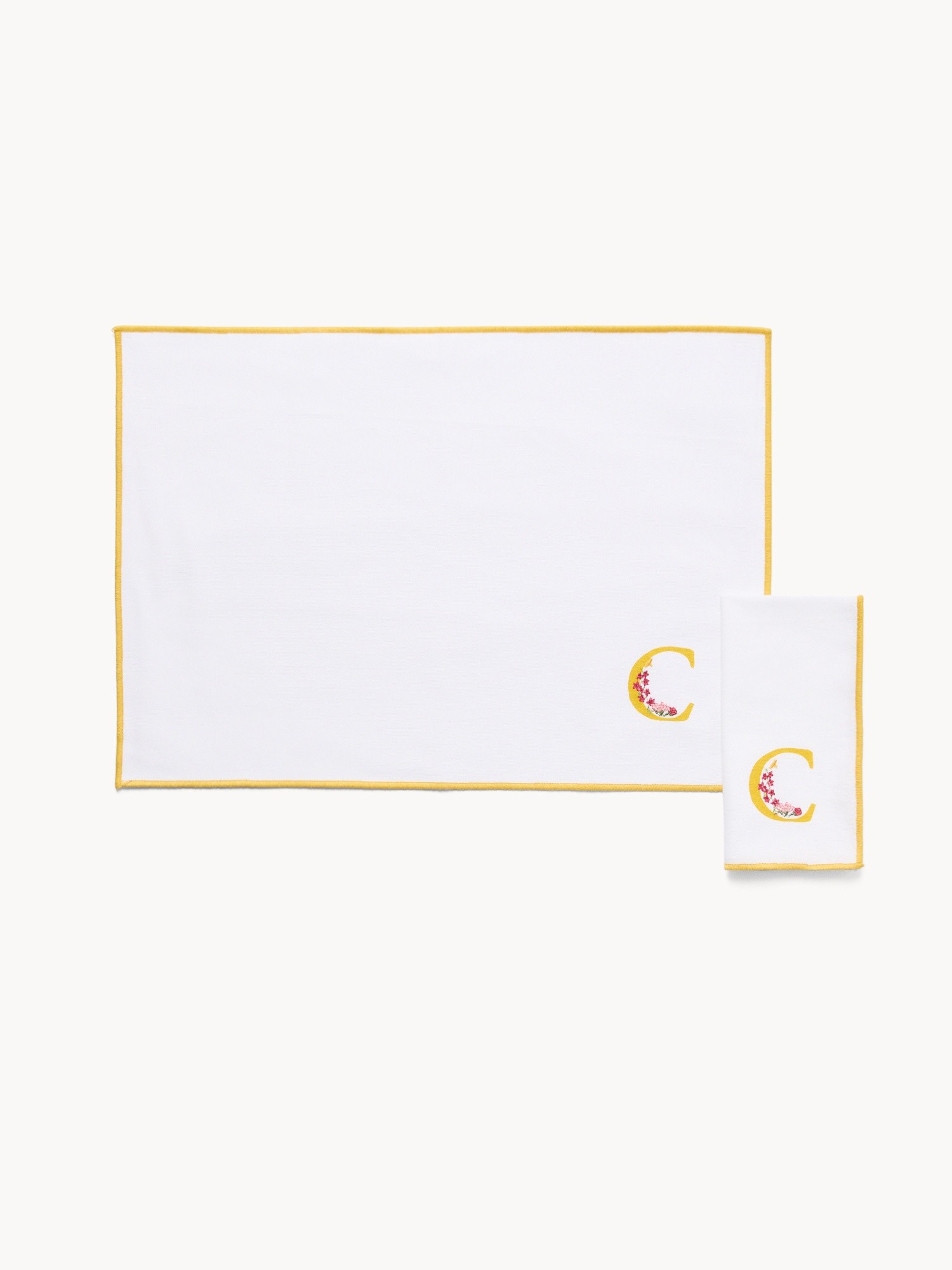 Pure cotton napkin and placemat set with initial C, White 1, large image number 0