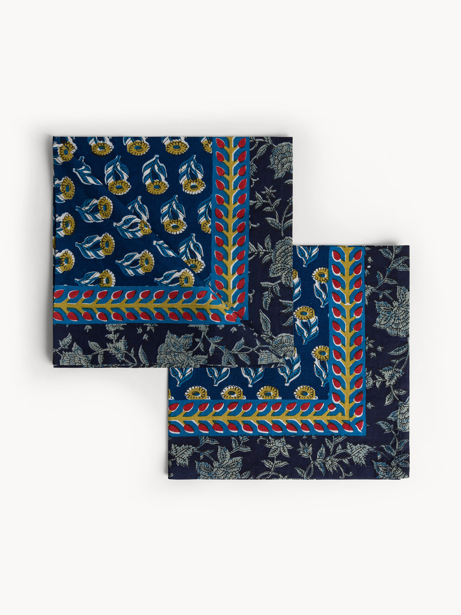 Set of 2 pure cotton block print napkins, Dark Blue, large image number 0