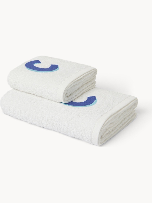 Set 2 asciugamani in spugna di cotone ricamo lettera C